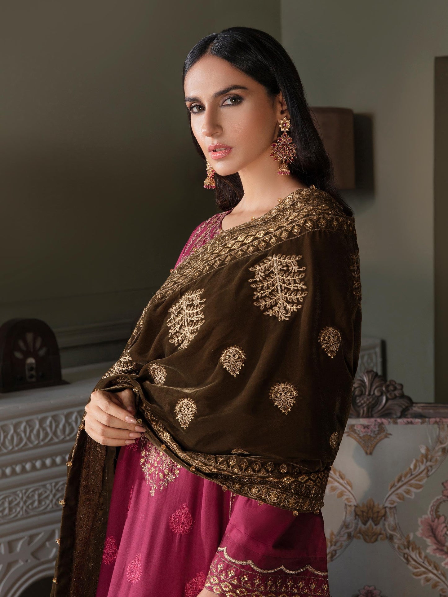 3 Piece Satin Suit-Embroidered(Unstitched)