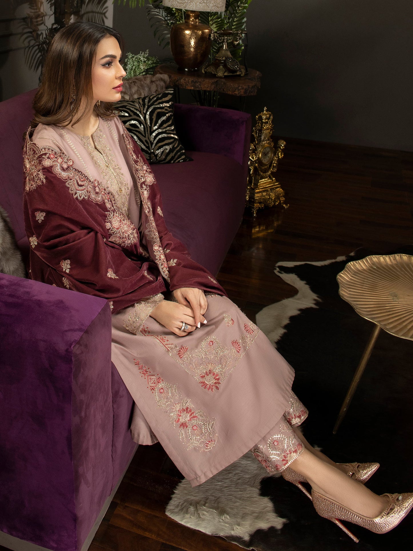 3 Piece Satin Suit-Embroidered(Unstitched)