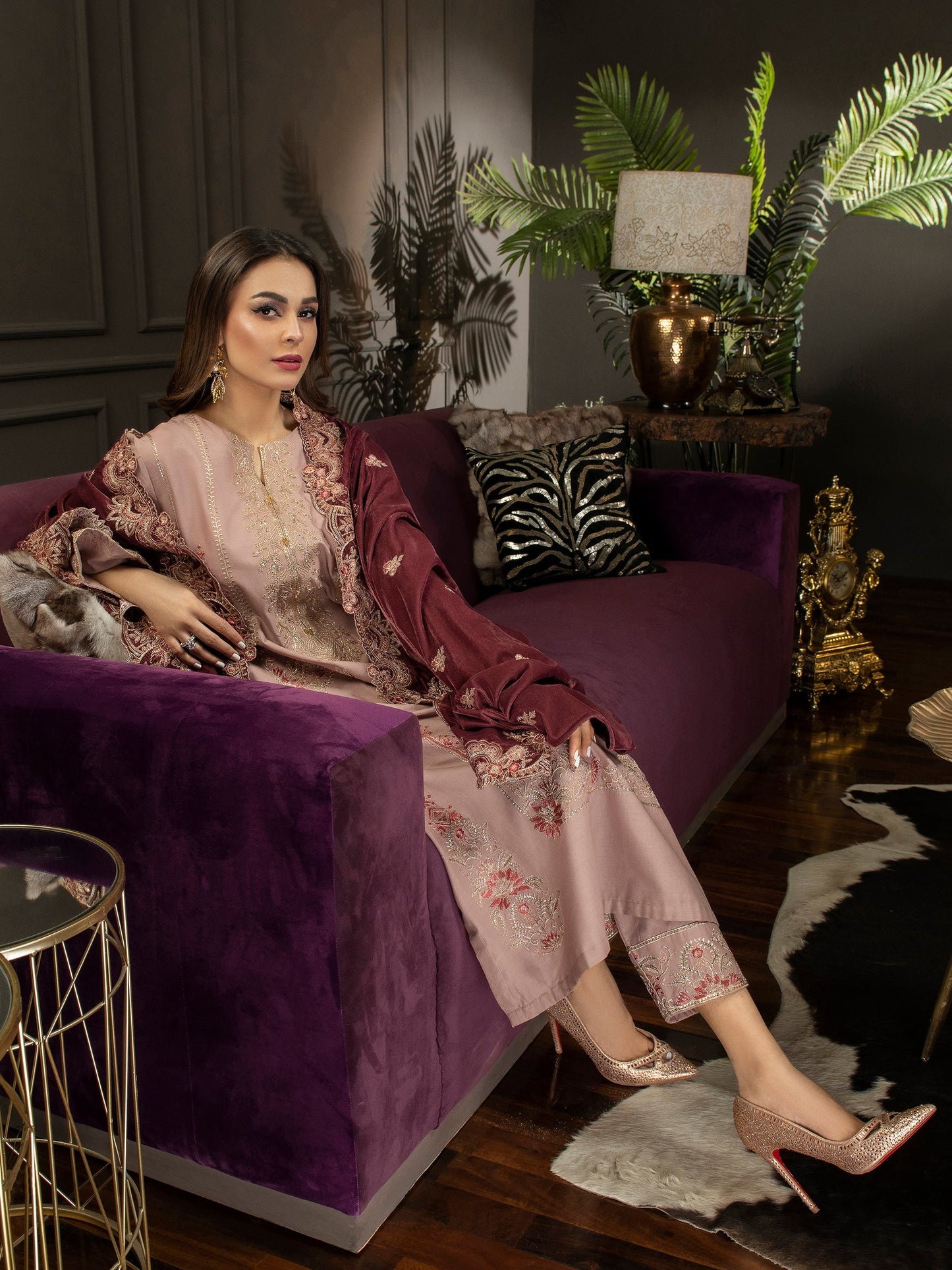 3 Piece Satin Suit-Embroidered(Unstitched)