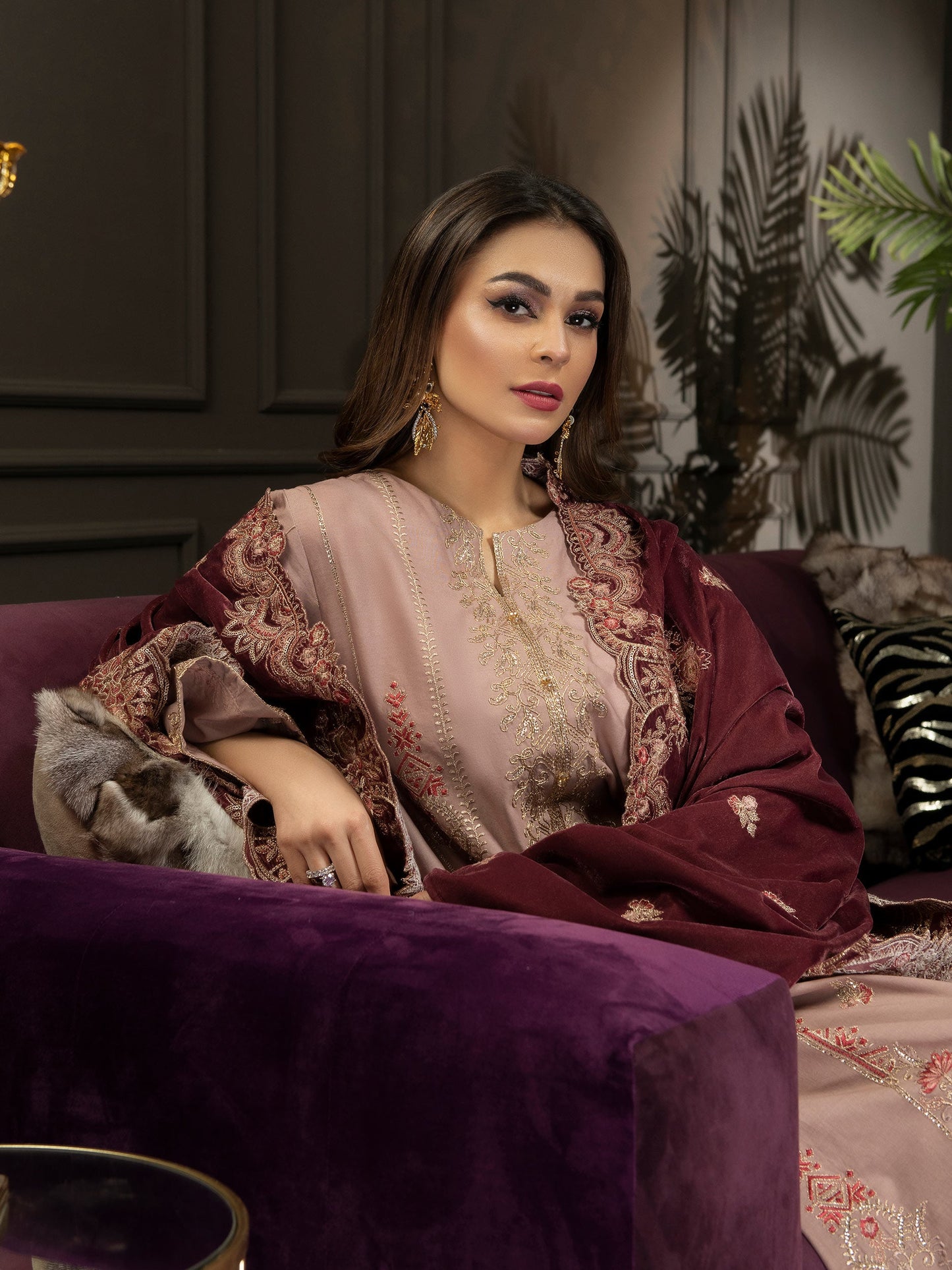 3 Piece Satin Suit-Embroidered(Unstitched)