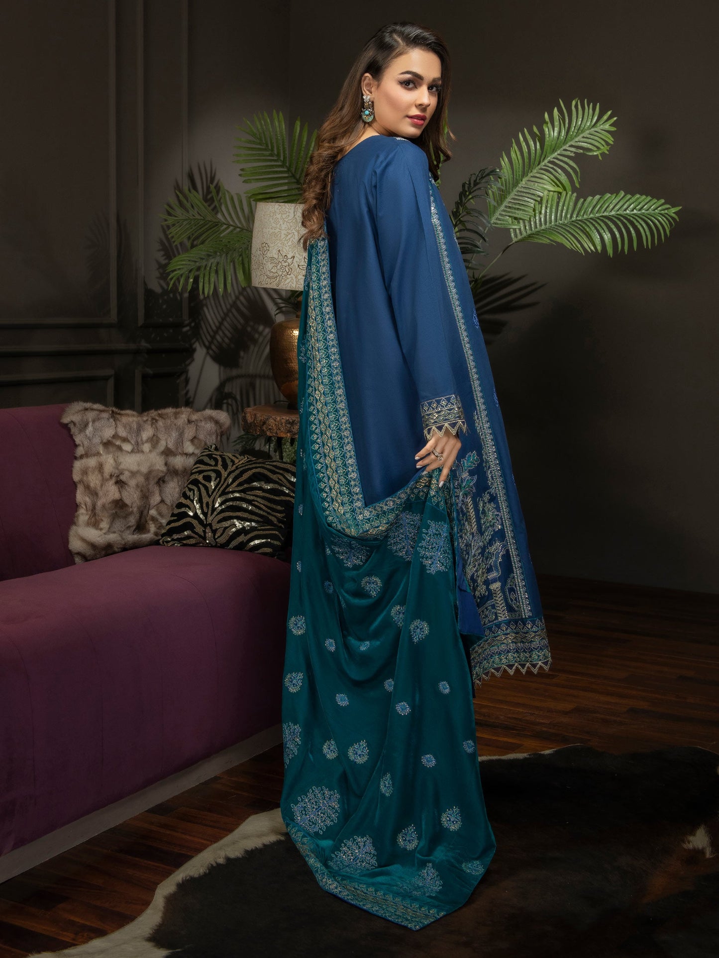 3 Piece Satin Suit-Embroidered(Unstitched)