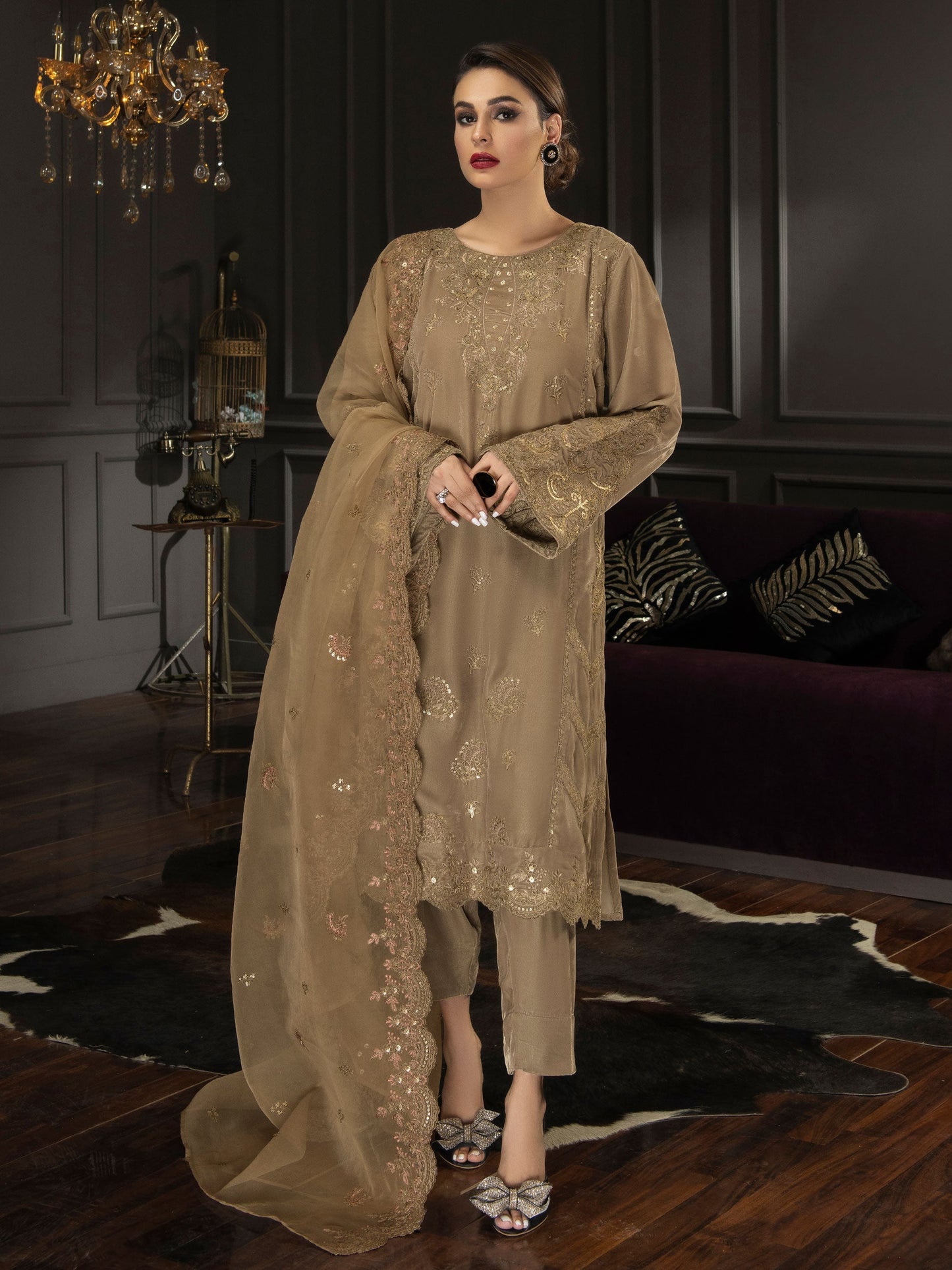 3 Piece Velvet Suit-Embroidered (Unstitched)