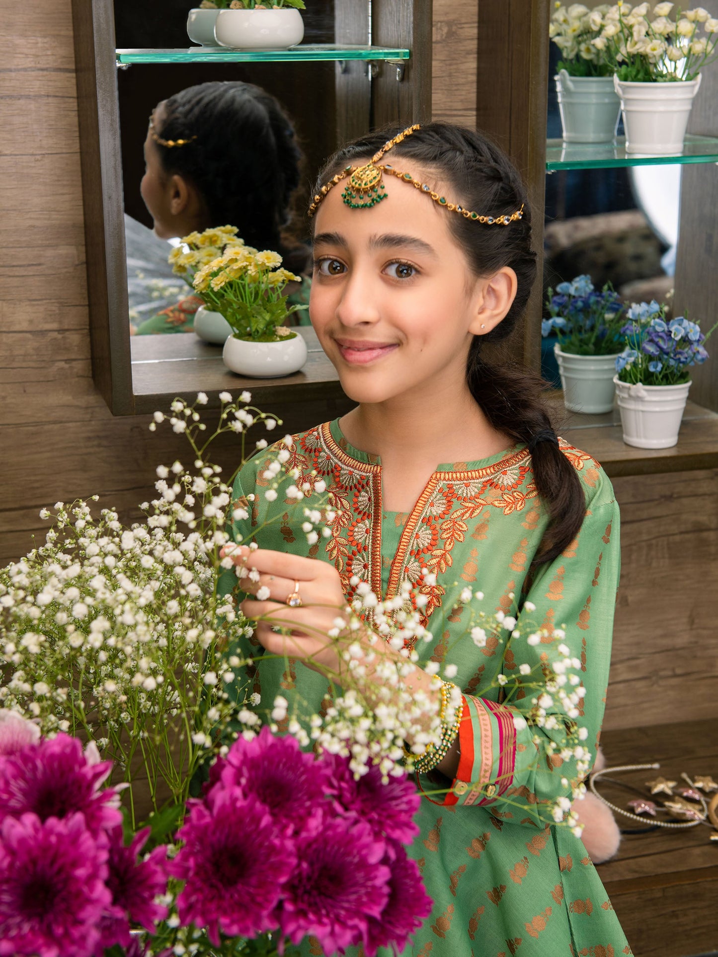 Embroidered Kurti and Printed Lehenga