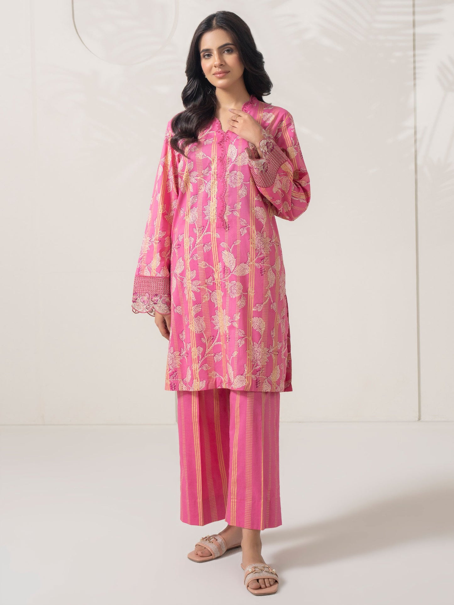 2 Piece Satin Suit-Embroidered (Pret)
