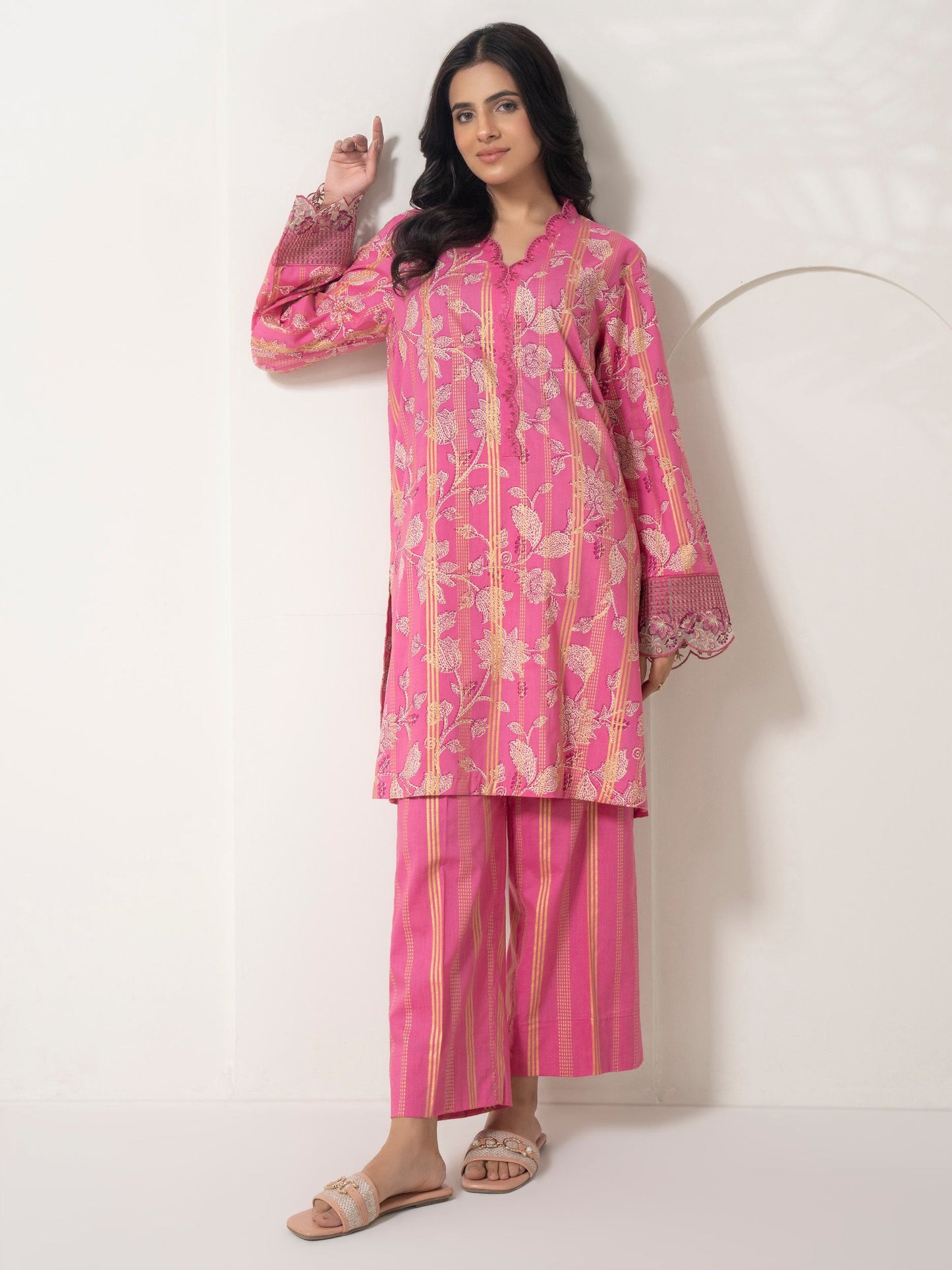 2 Piece Satin Suit-Embroidered (Pret)