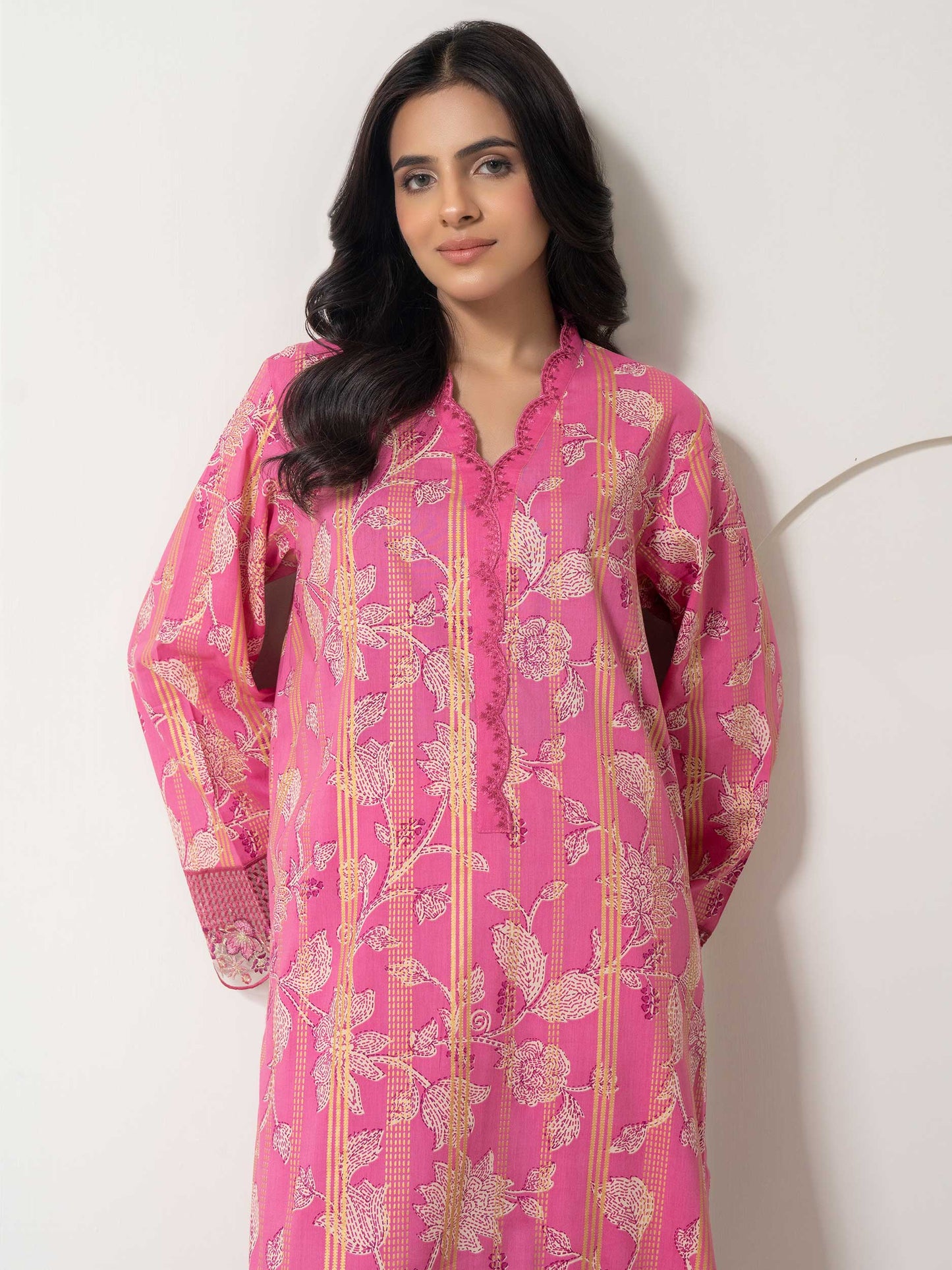 2 Piece Satin Suit-Embroidered (Pret)