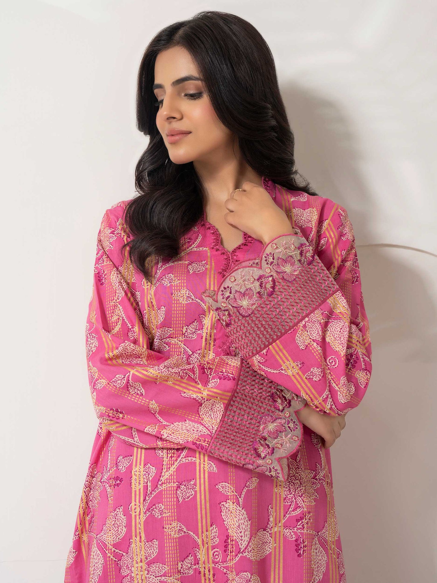 2 Piece Satin Suit-Embroidered (Pret)