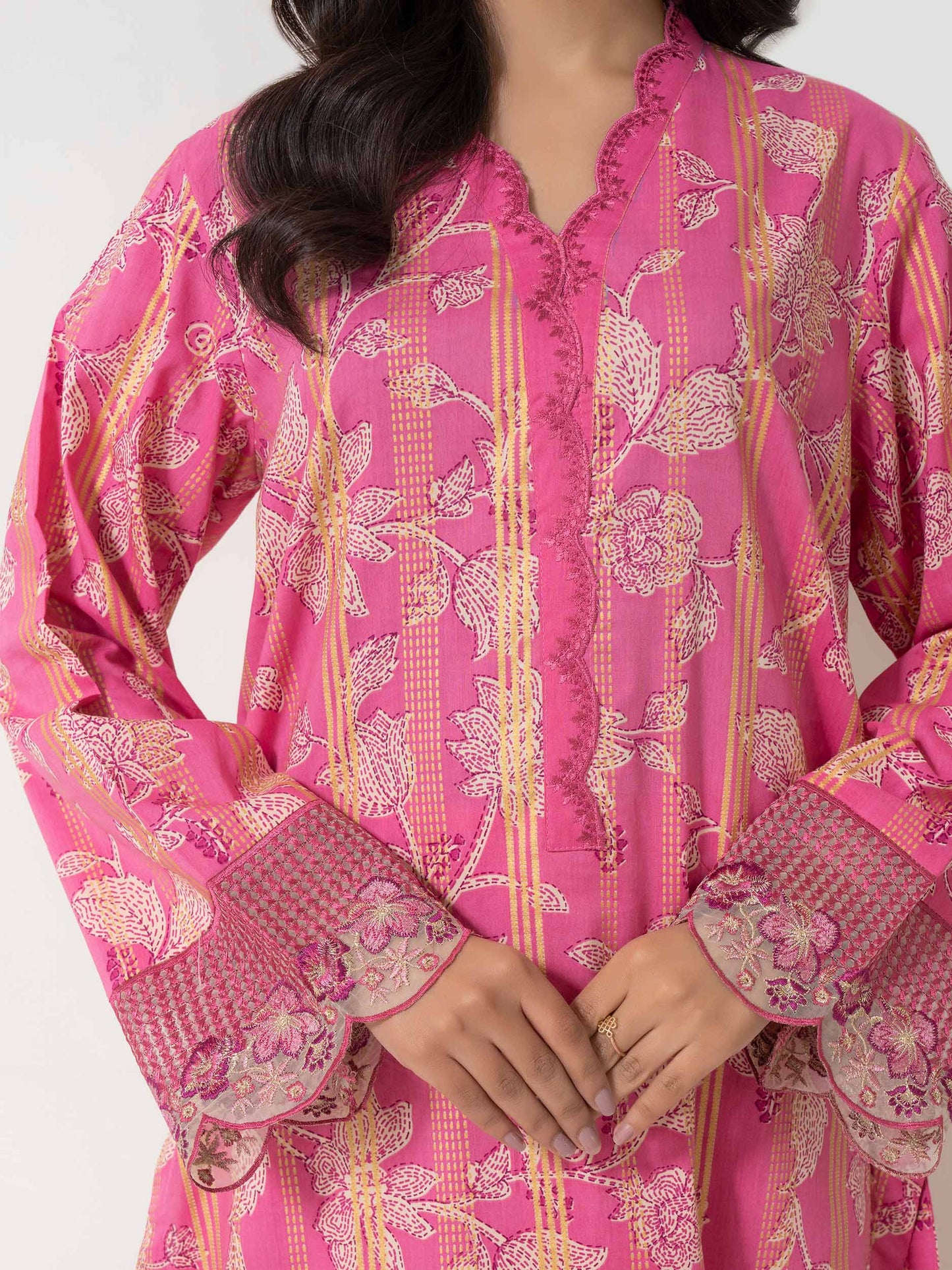 2 Piece Satin Suit-Embroidered (Pret)