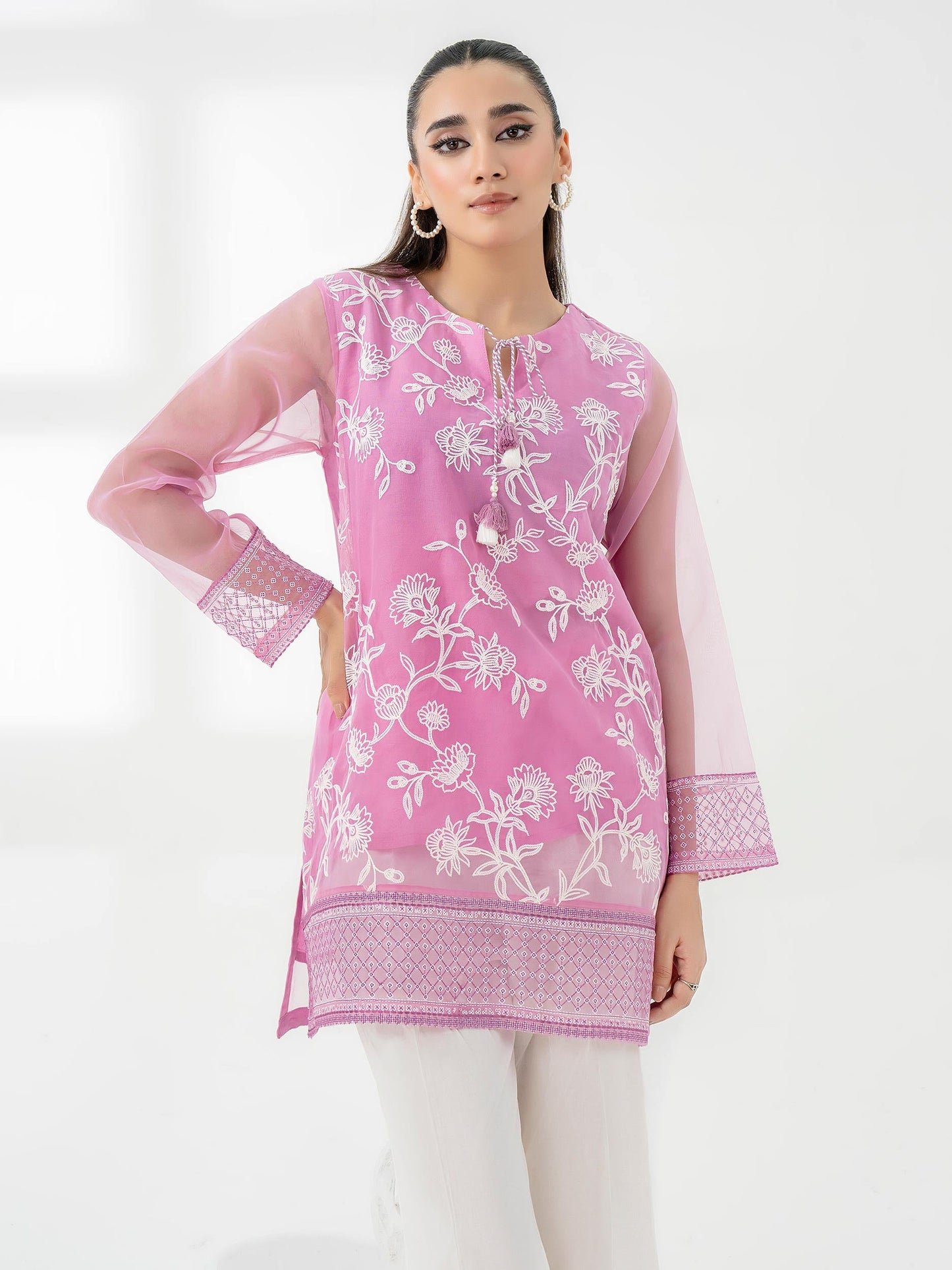 Organza Kurti-Embroidered (Pret)