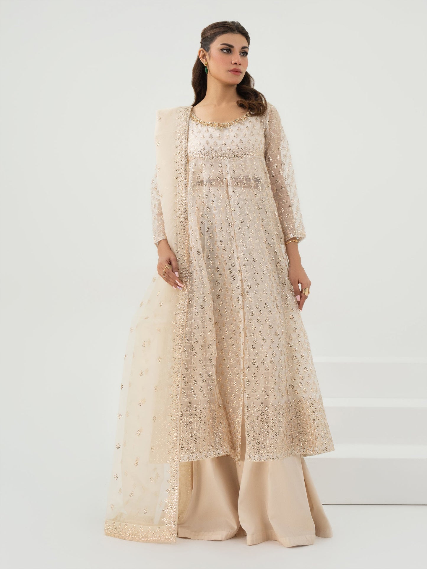 3 Piece Organza Suit-Embroidered (Pret)