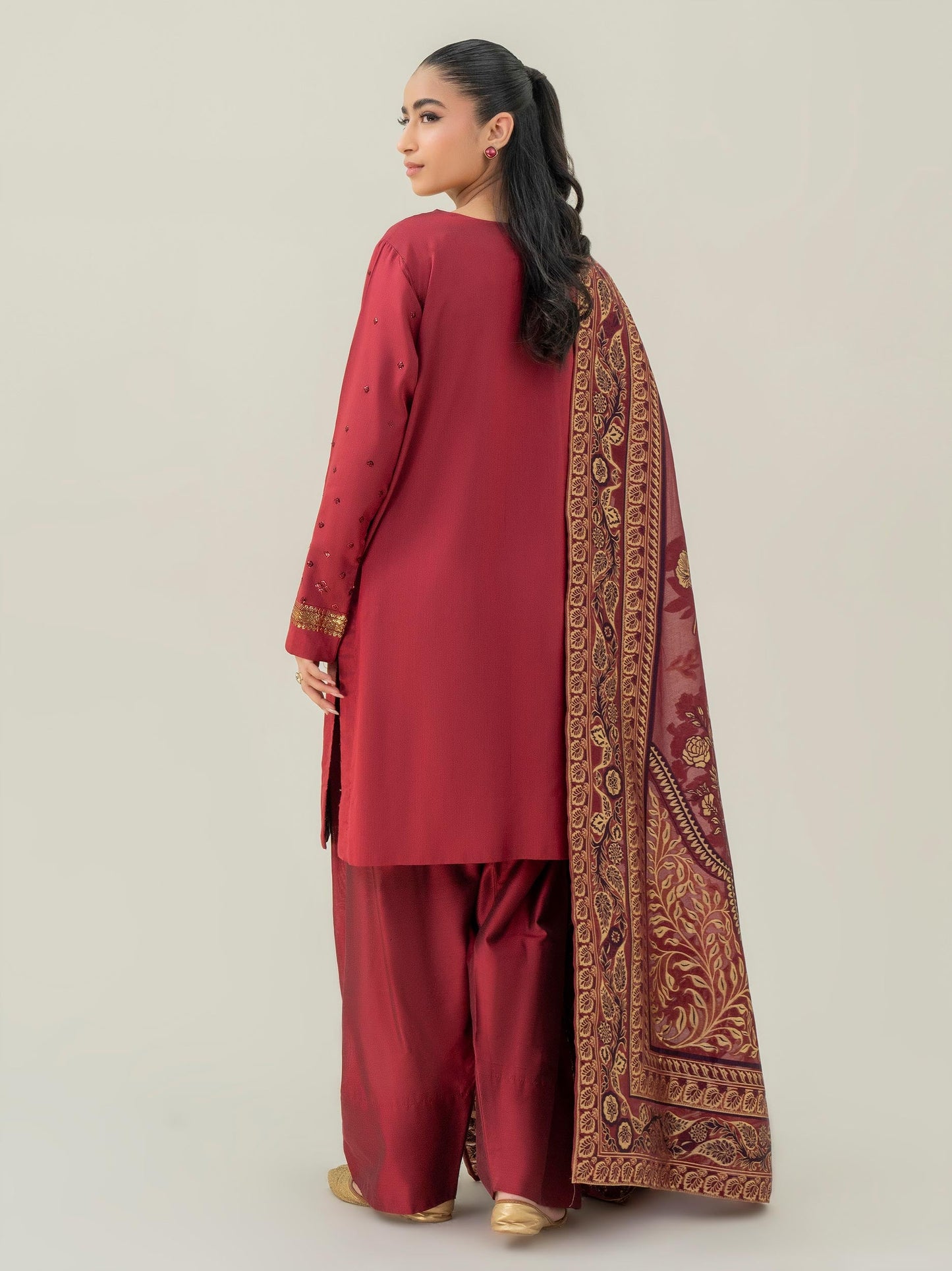 3 Piece Raw Silk Suit-Embroidered (Pret)