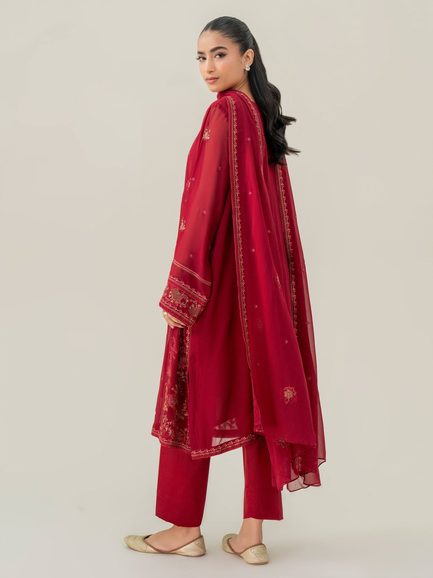 3 Piece Chiffon Suit-Embroidered (Pret)