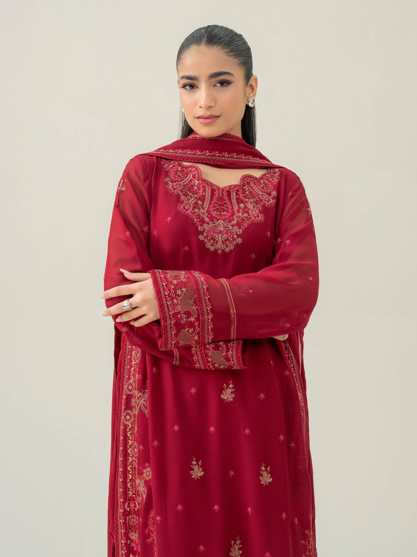 3 Piece Chiffon Suit-Embroidered (Pret)