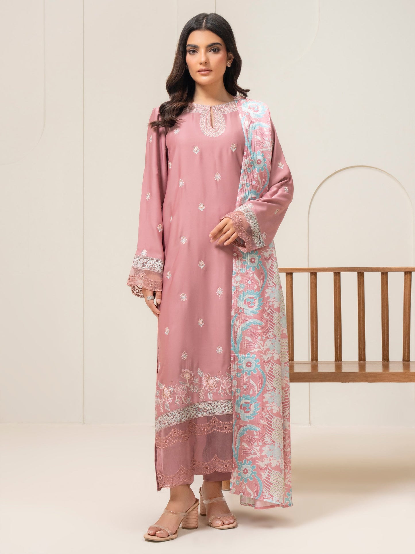 3 Piece Silk Suit-Embroidered (Pret)