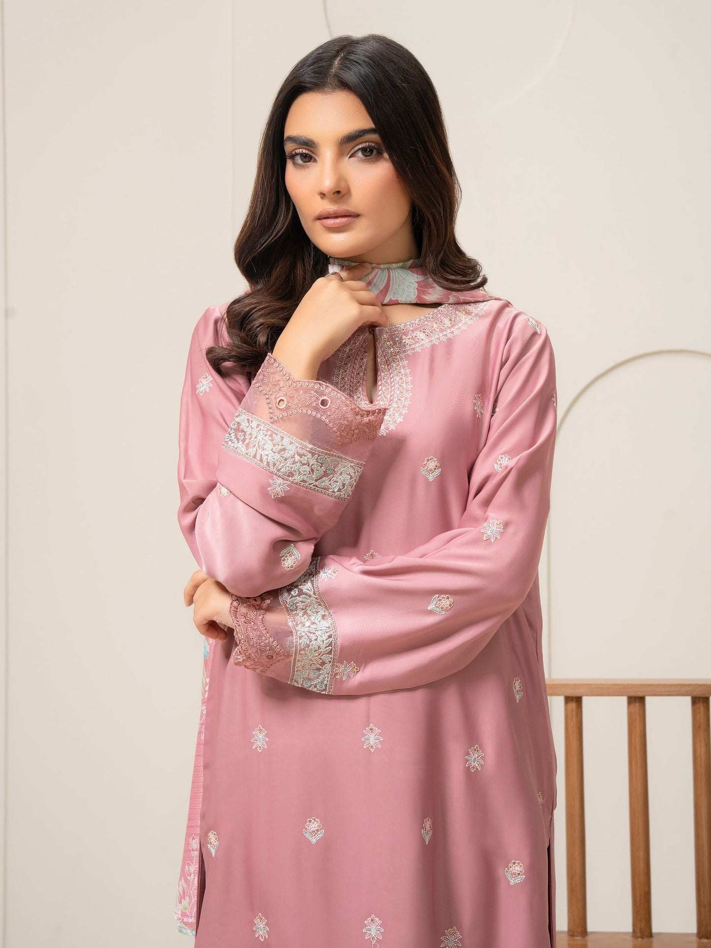 3 Piece Silk Suit-Embroidered (Pret)
