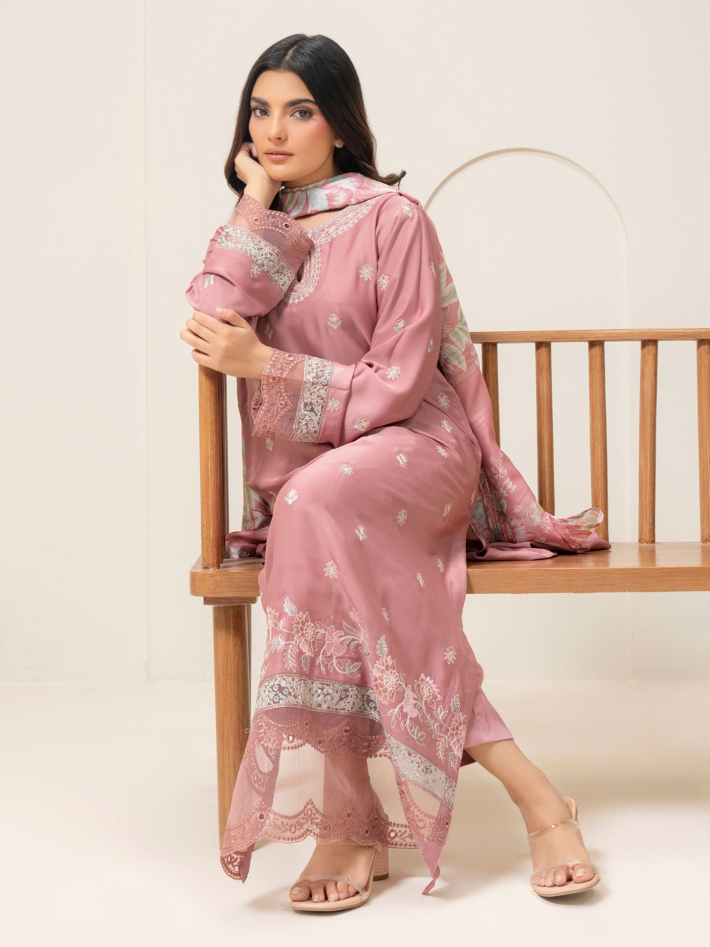3 Piece Silk Suit-Embroidered (Pret)