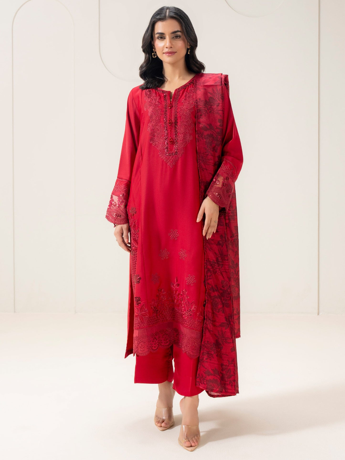 3 Piece Silk Suit-Embroidered (Pret)