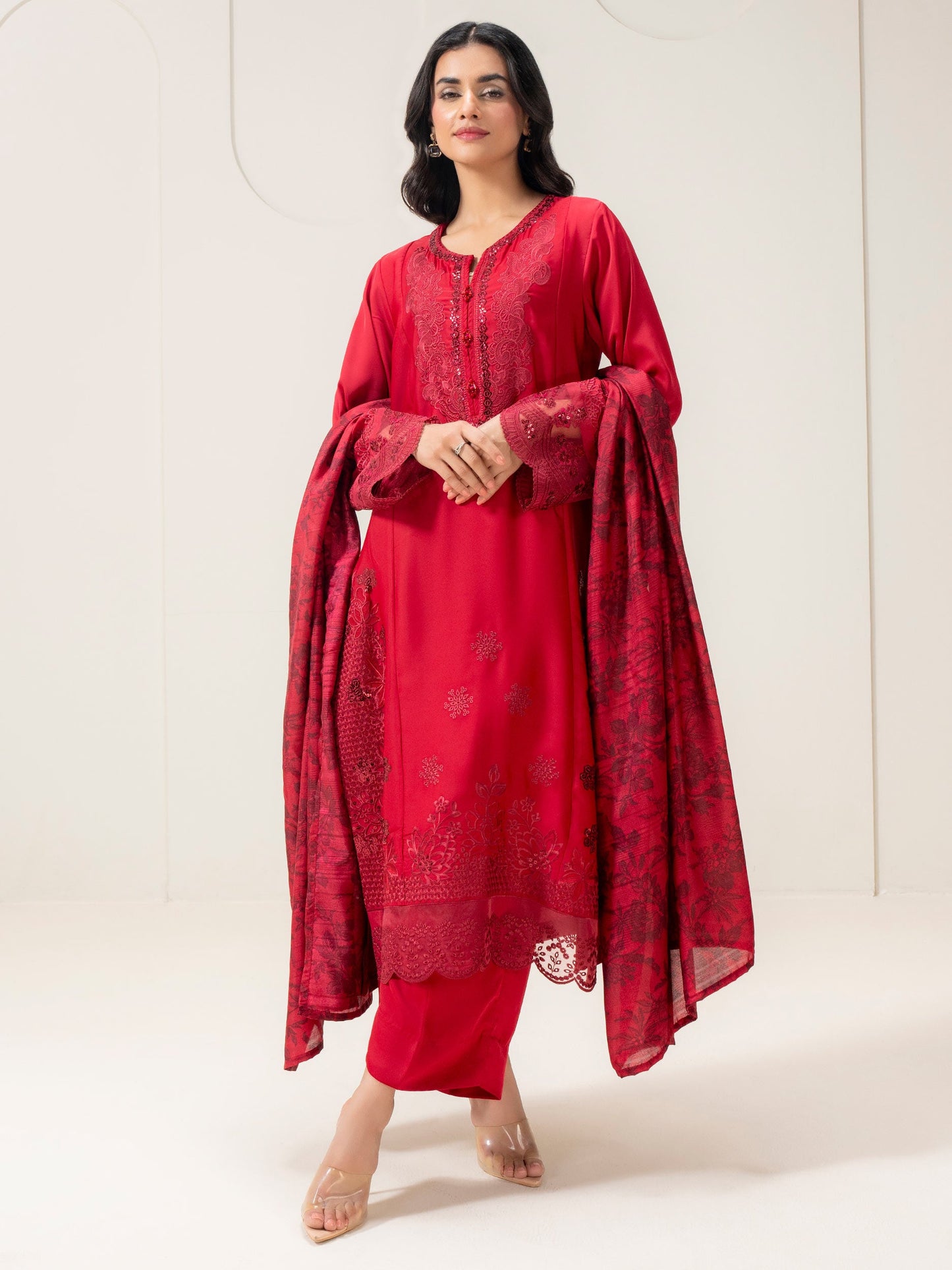 3 Piece Silk Suit-Embroidered (Pret)