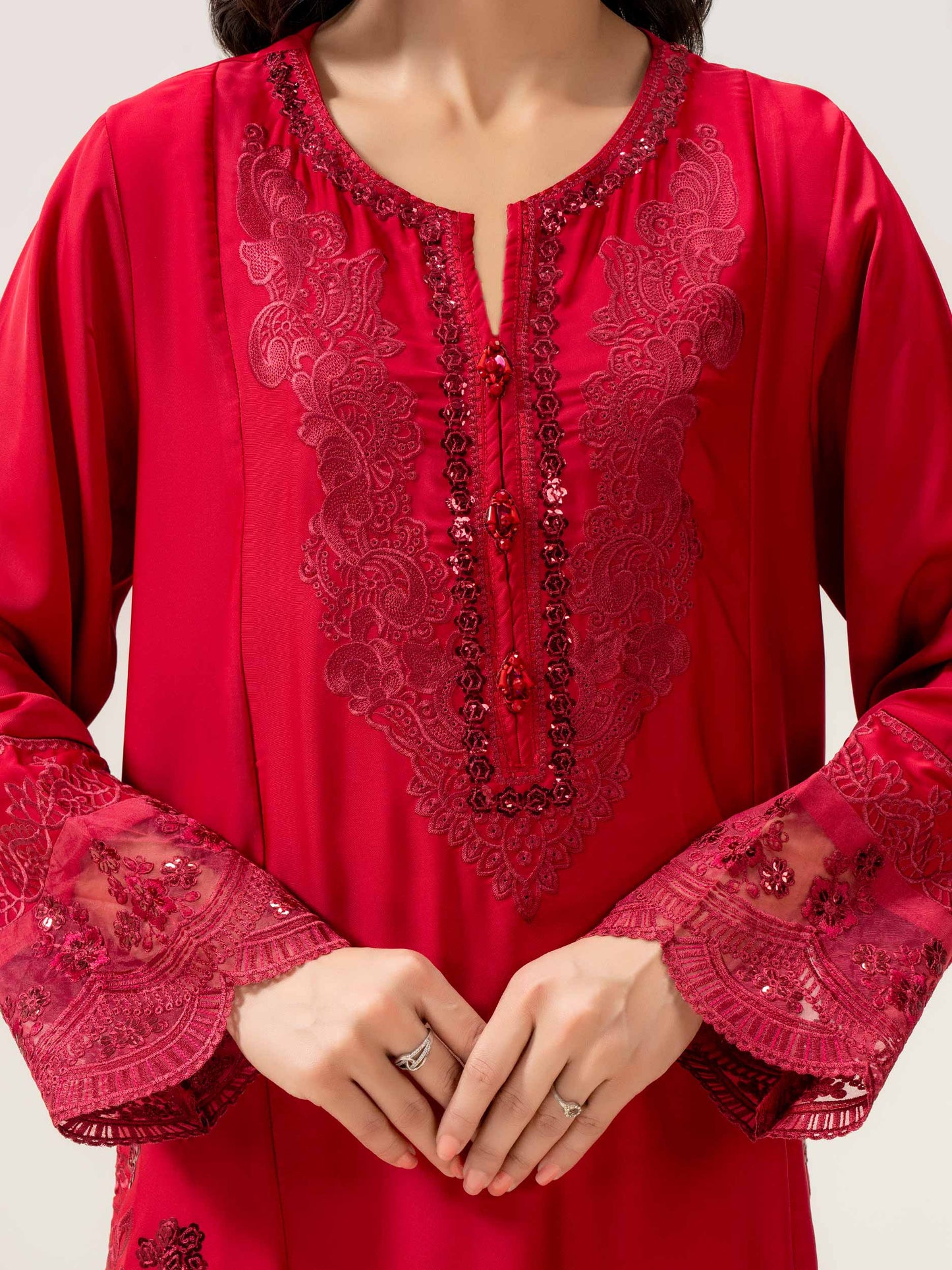 3 Piece Silk Suit-Embroidered (Pret)