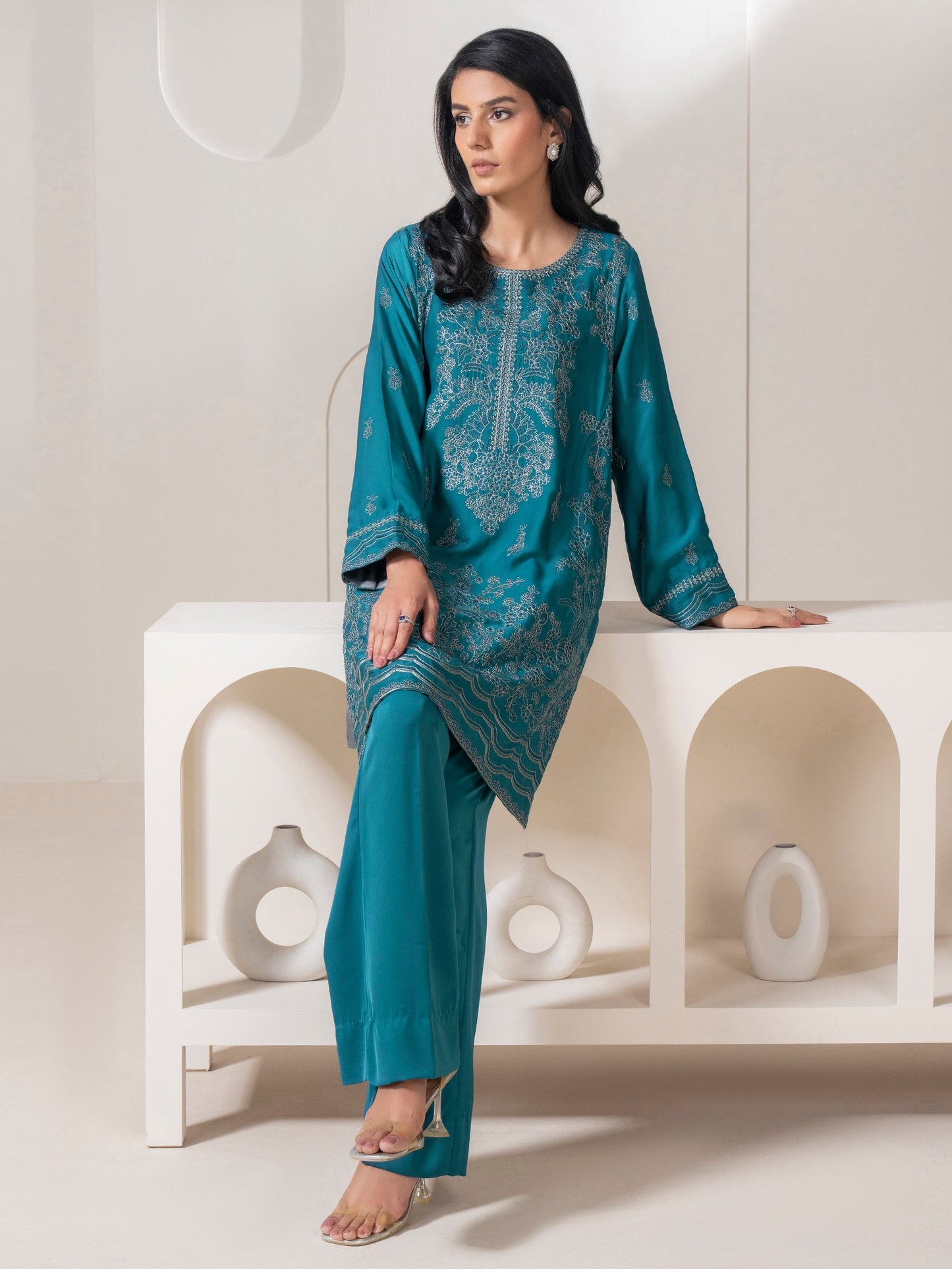 2 Piece Silk Suit-Embroidered (Pret)