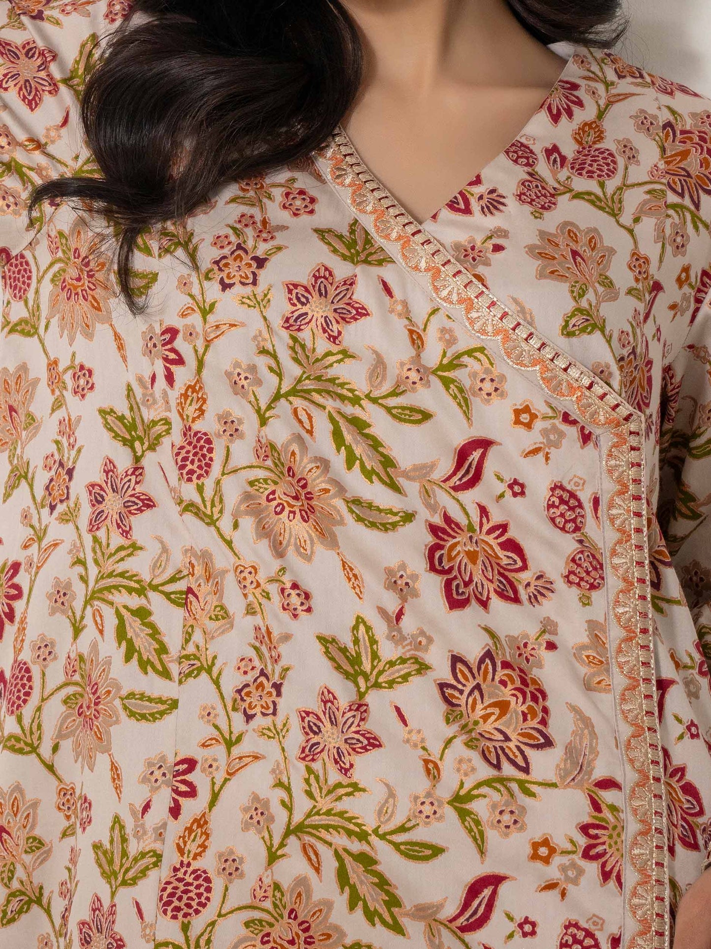 2 Piece Satin Suit-Embroidered (Pret)