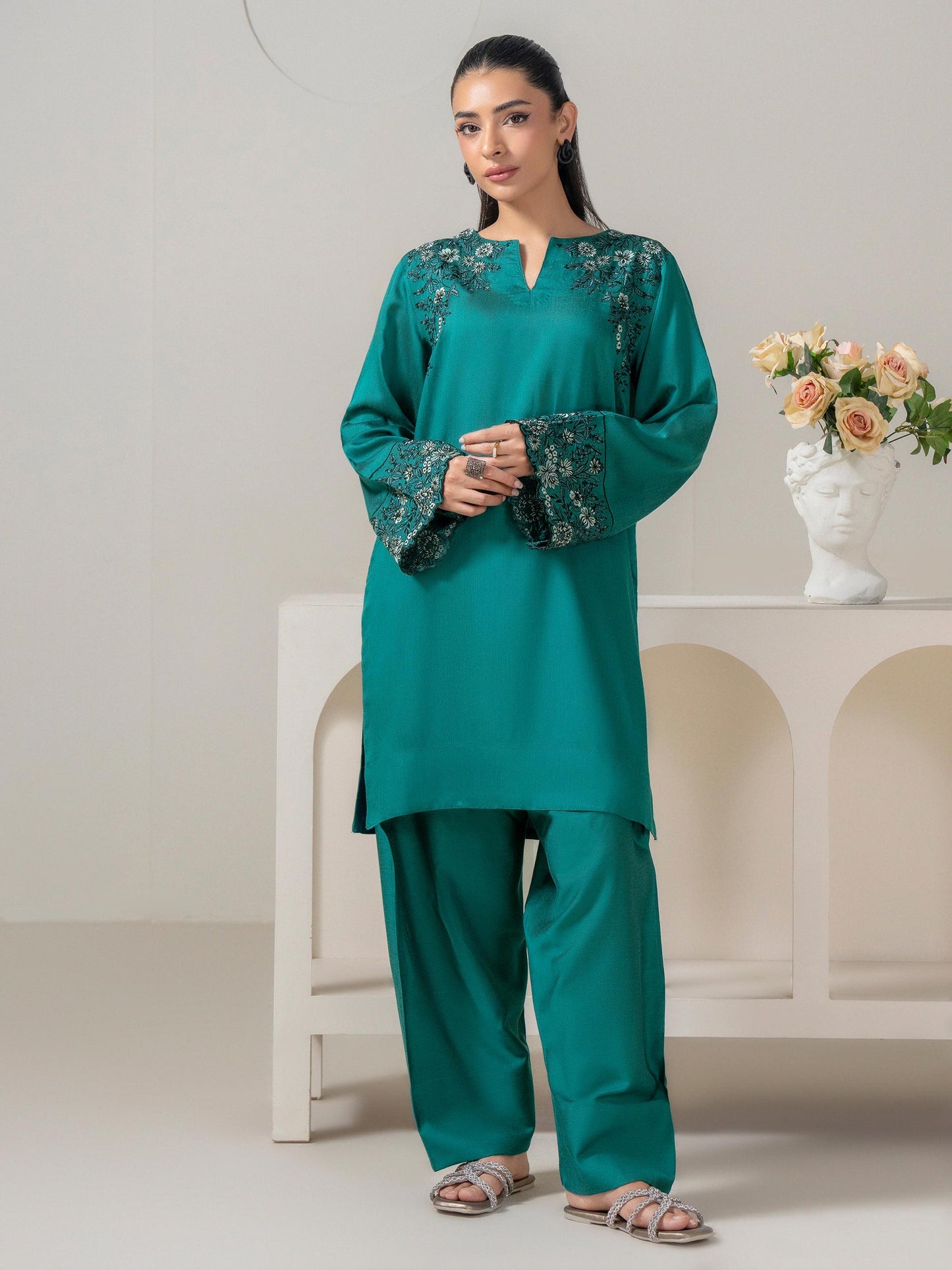 2 Piece Silk Suit-Embroidered (Pret)