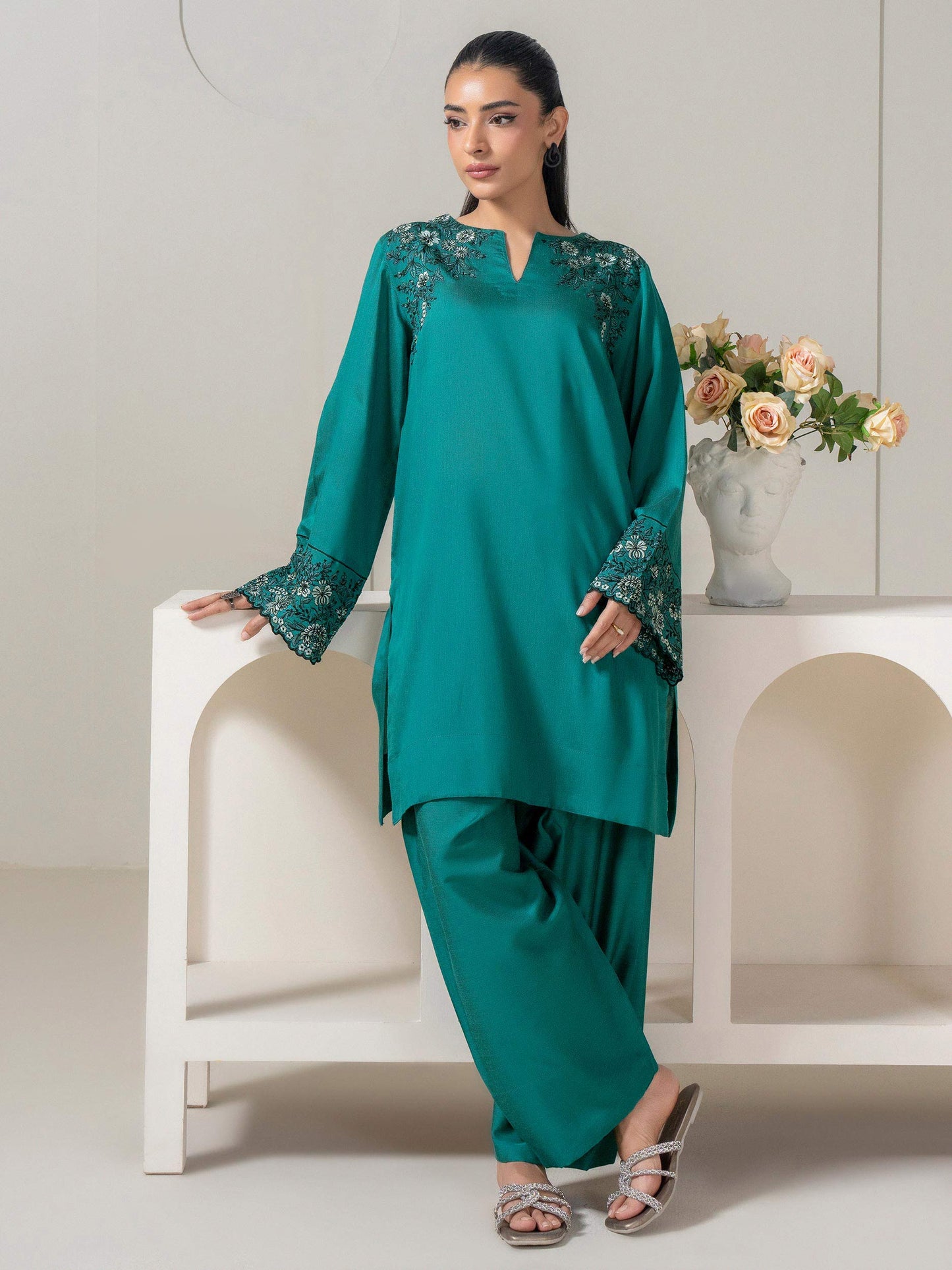 2 Piece Silk Suit-Embroidered (Pret)