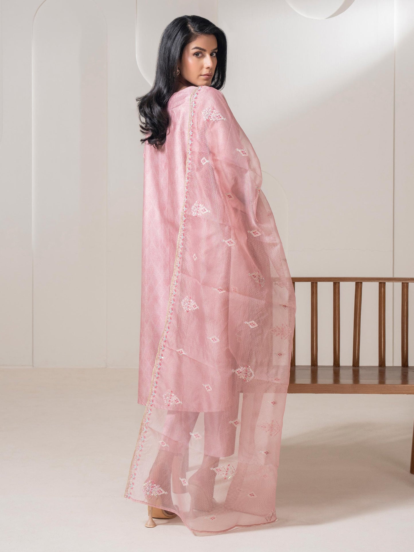 3 Piece Satin Suit-Embroidered (Pret)