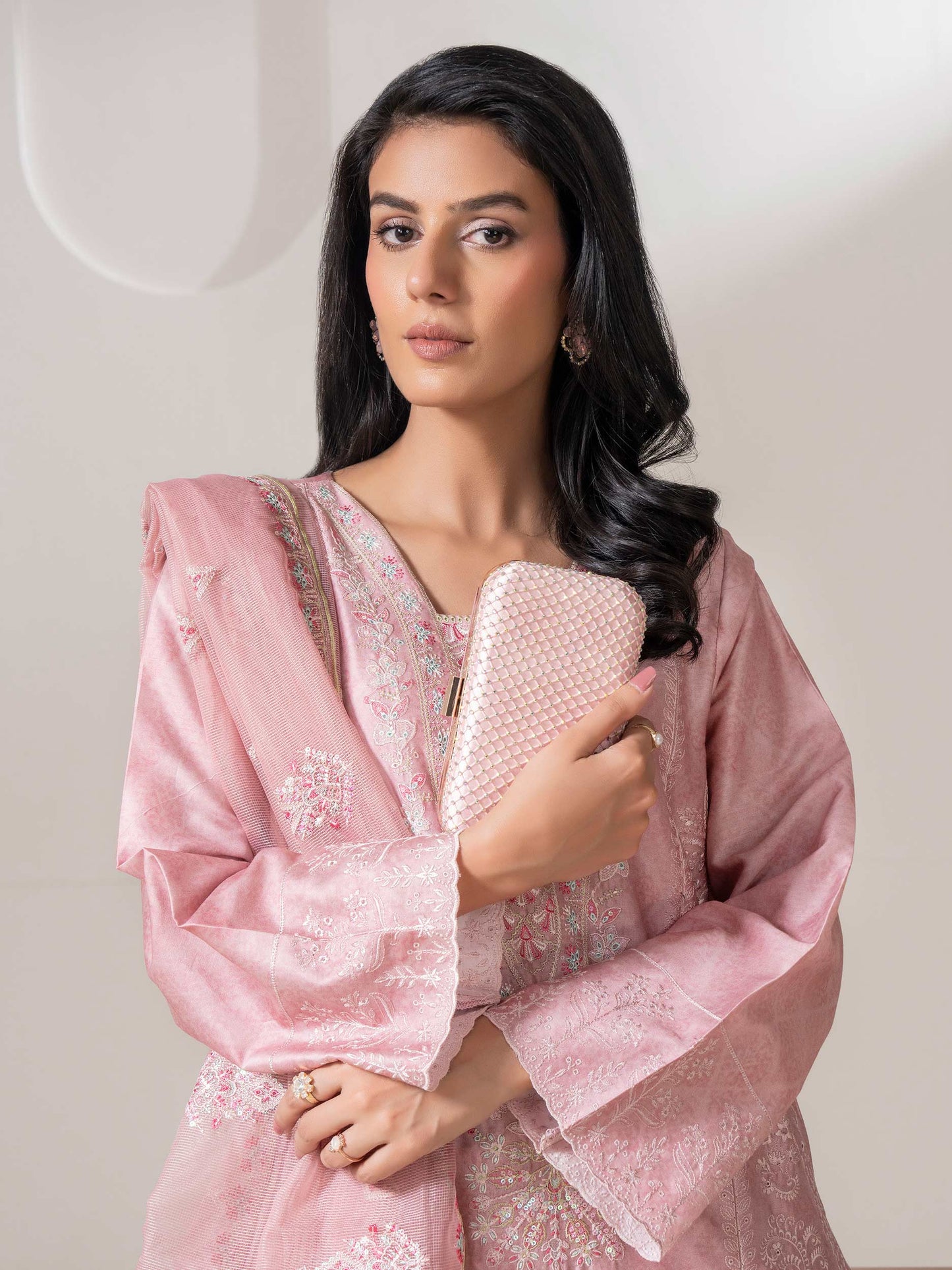 3 Piece Satin Suit-Embroidered (Pret)