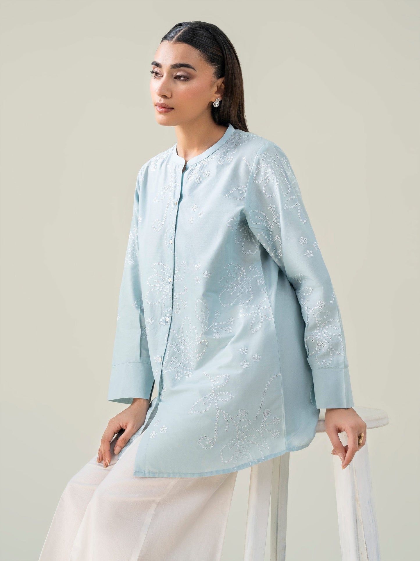 Cambric Kurti-Embroidered (Pret)