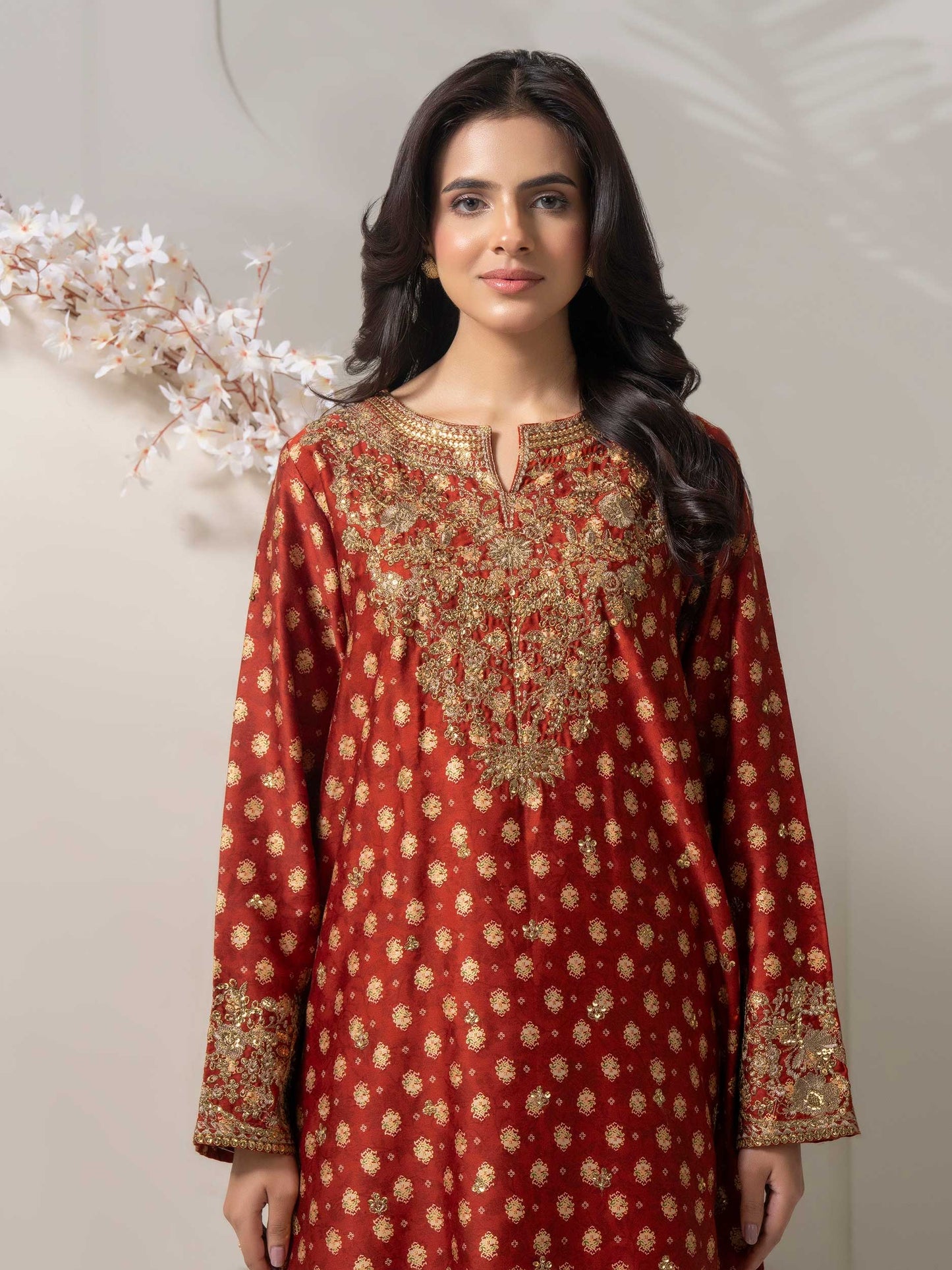 2 Piece Satin Suit-Embellished (Pret)