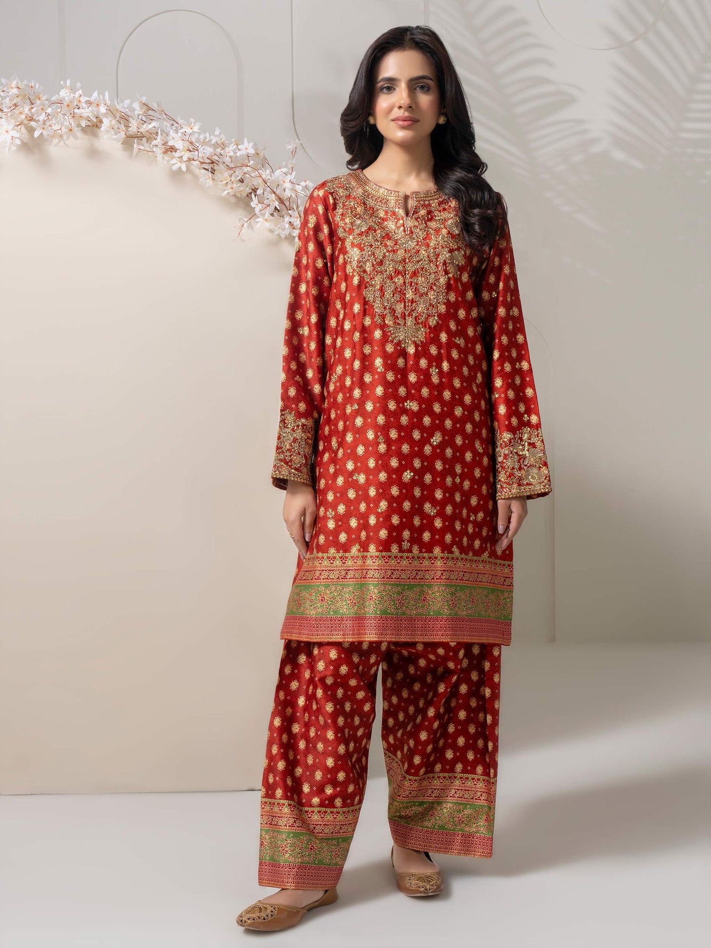 2 Piece Satin Suit-Embellished (Pret)