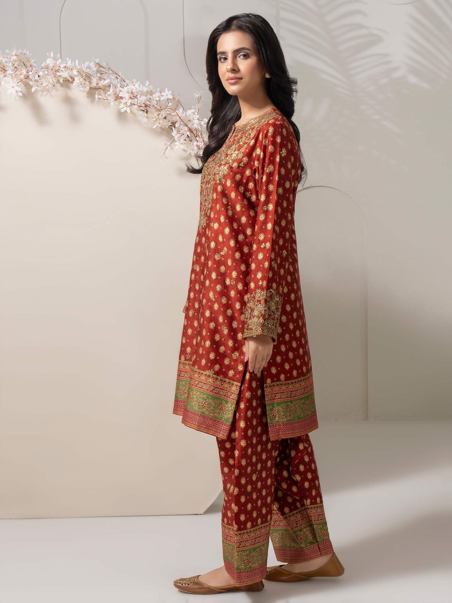 2 Piece Satin Suit-Embellished (Pret)