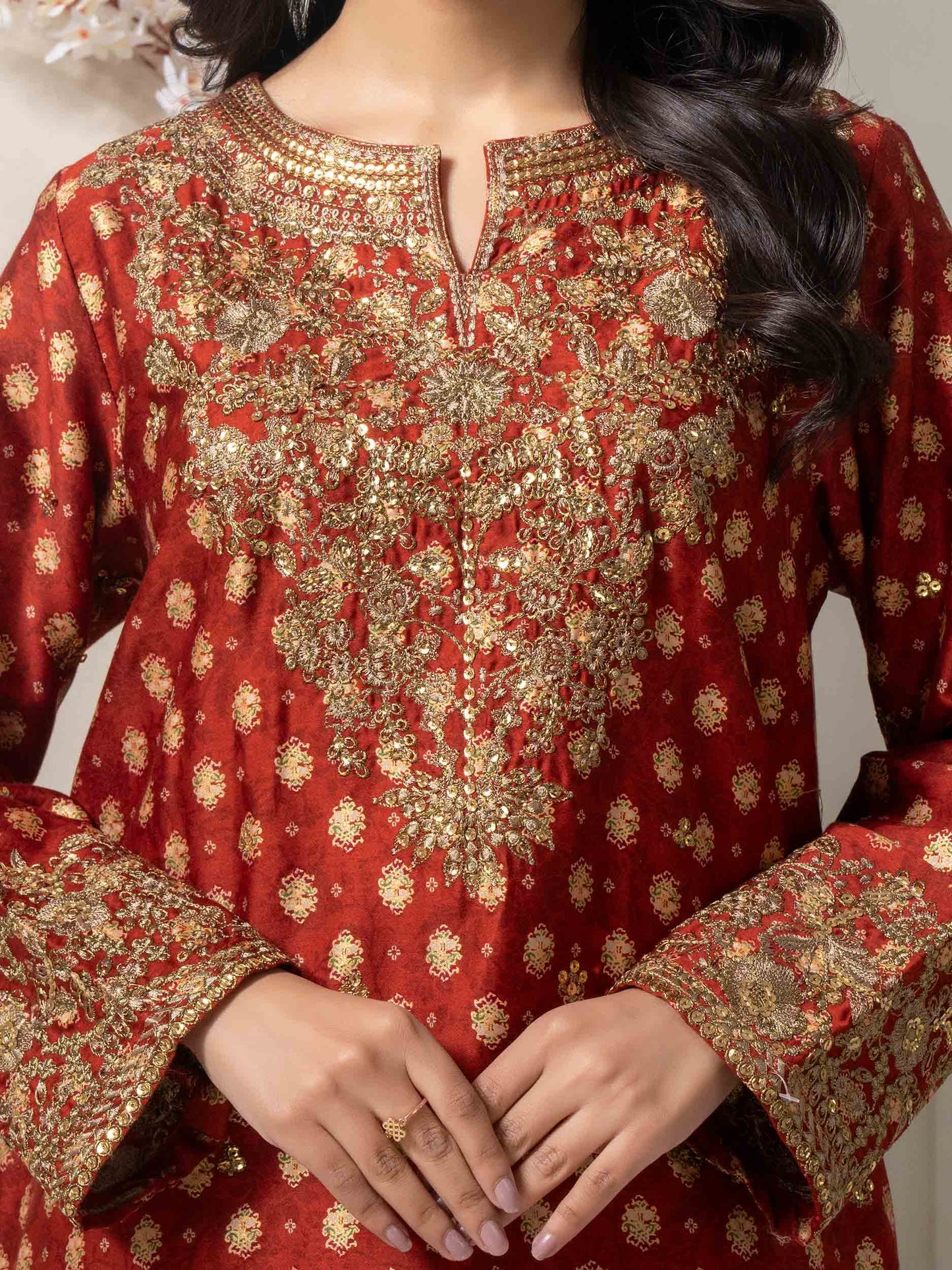 2 Piece Satin Suit-Embellished (Pret)