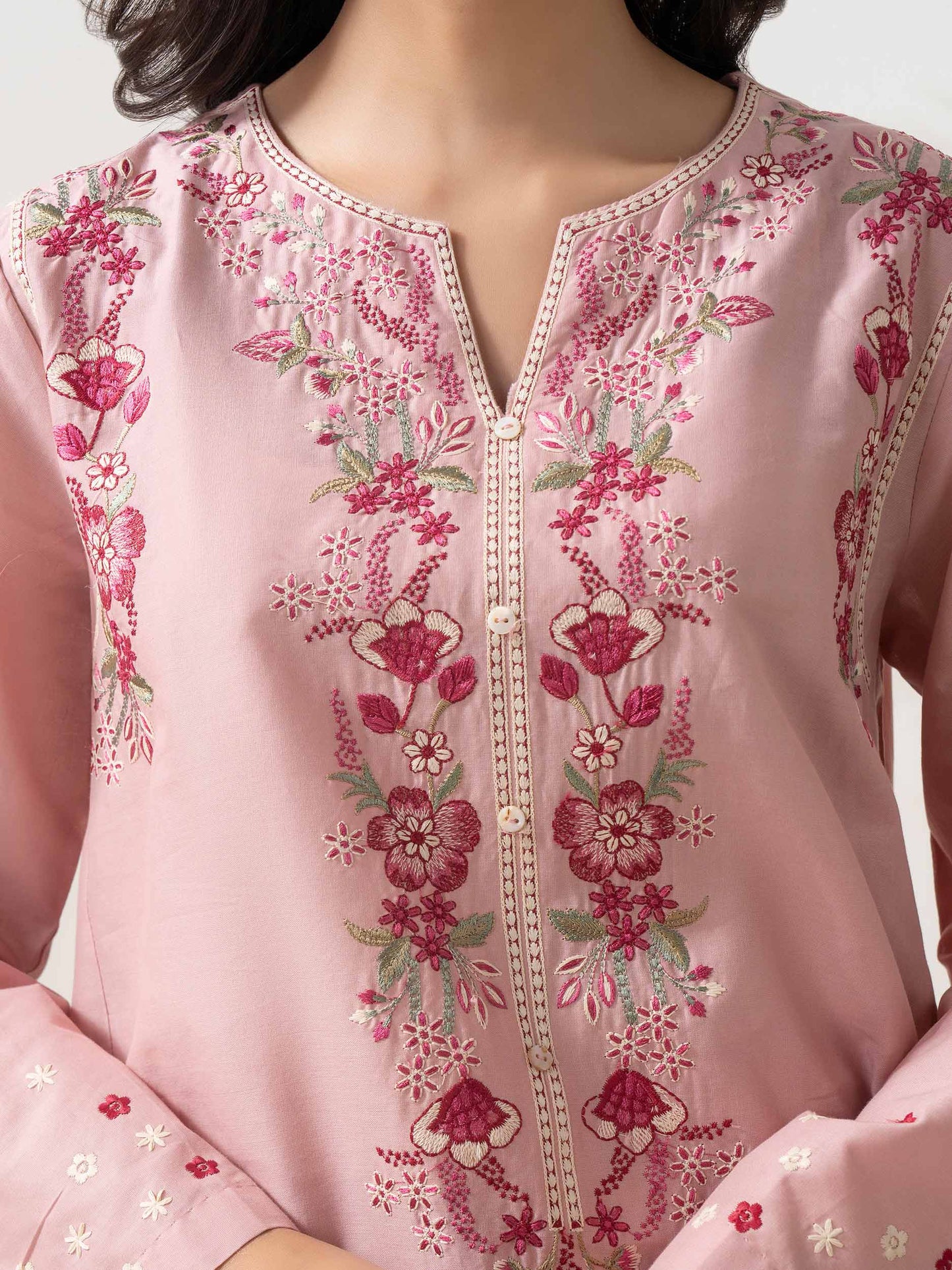 3 Piece Cambric Suit-Embroidered (Pret)