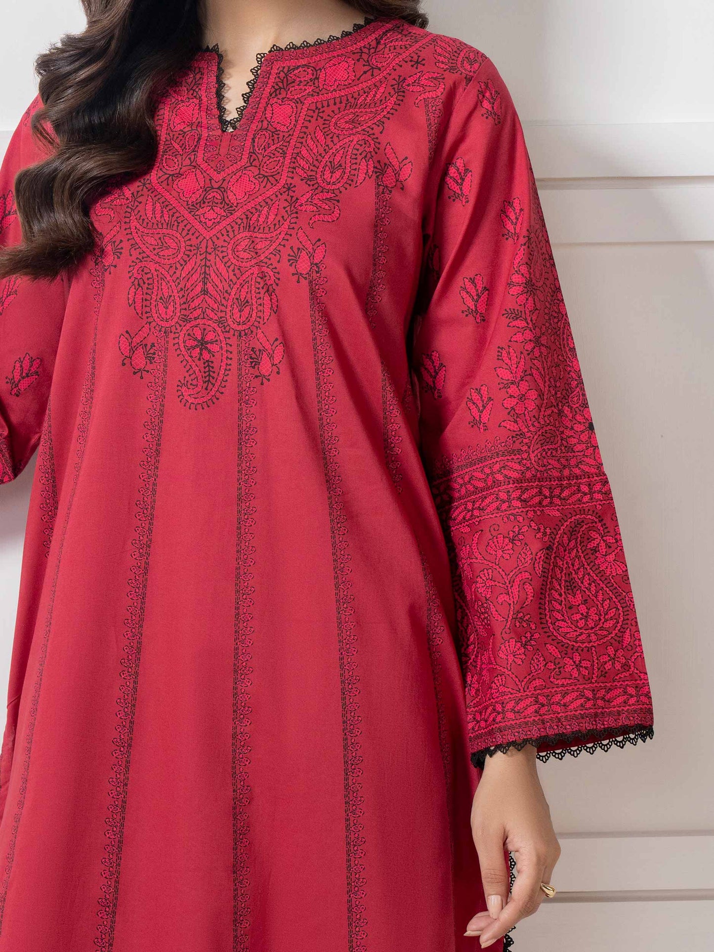 2 Piece Cambric Suit-Paste Print (Pret)