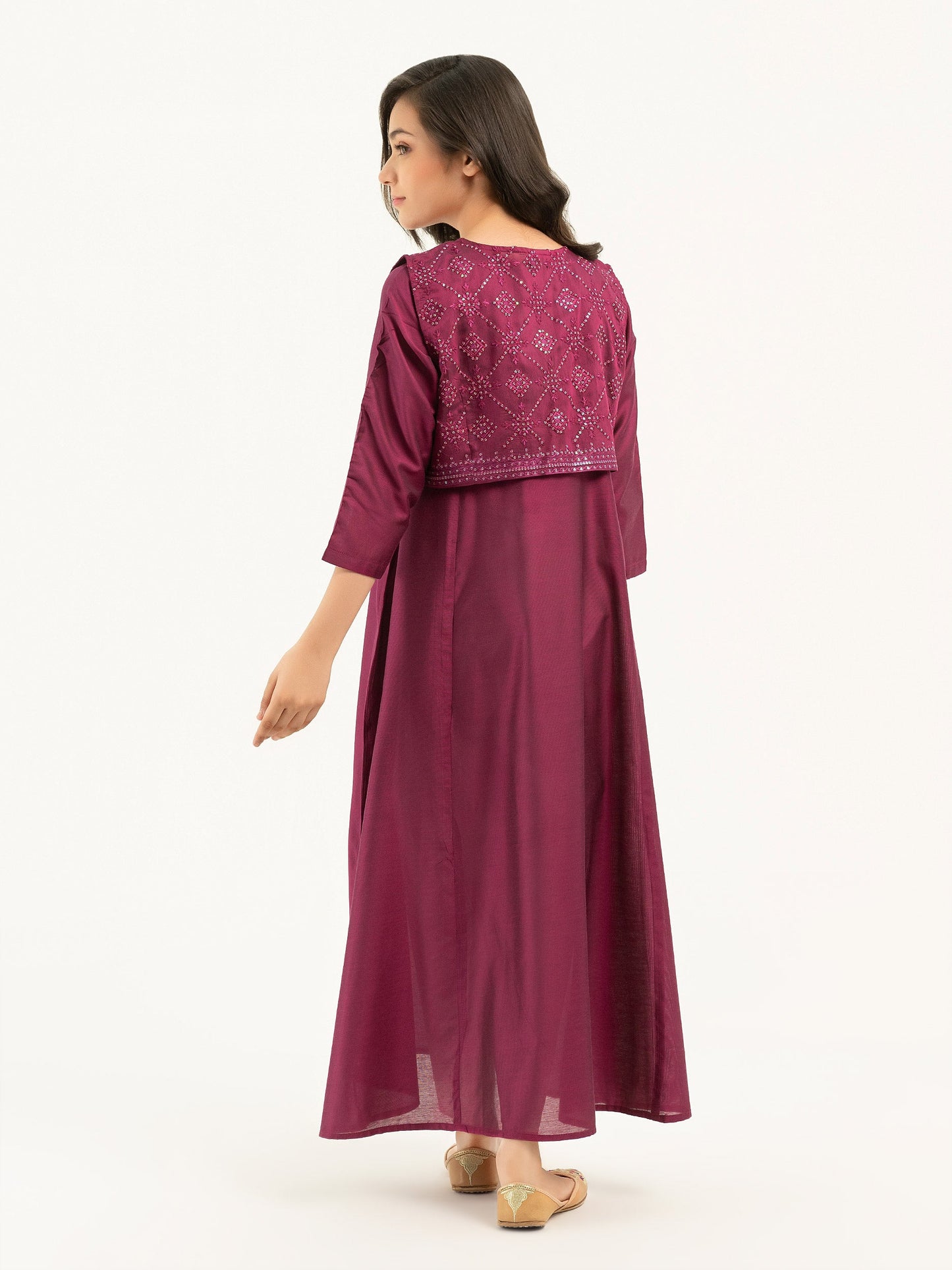 2 Piece Raw Silk Suit with Bolero-Embroidered (Pret)