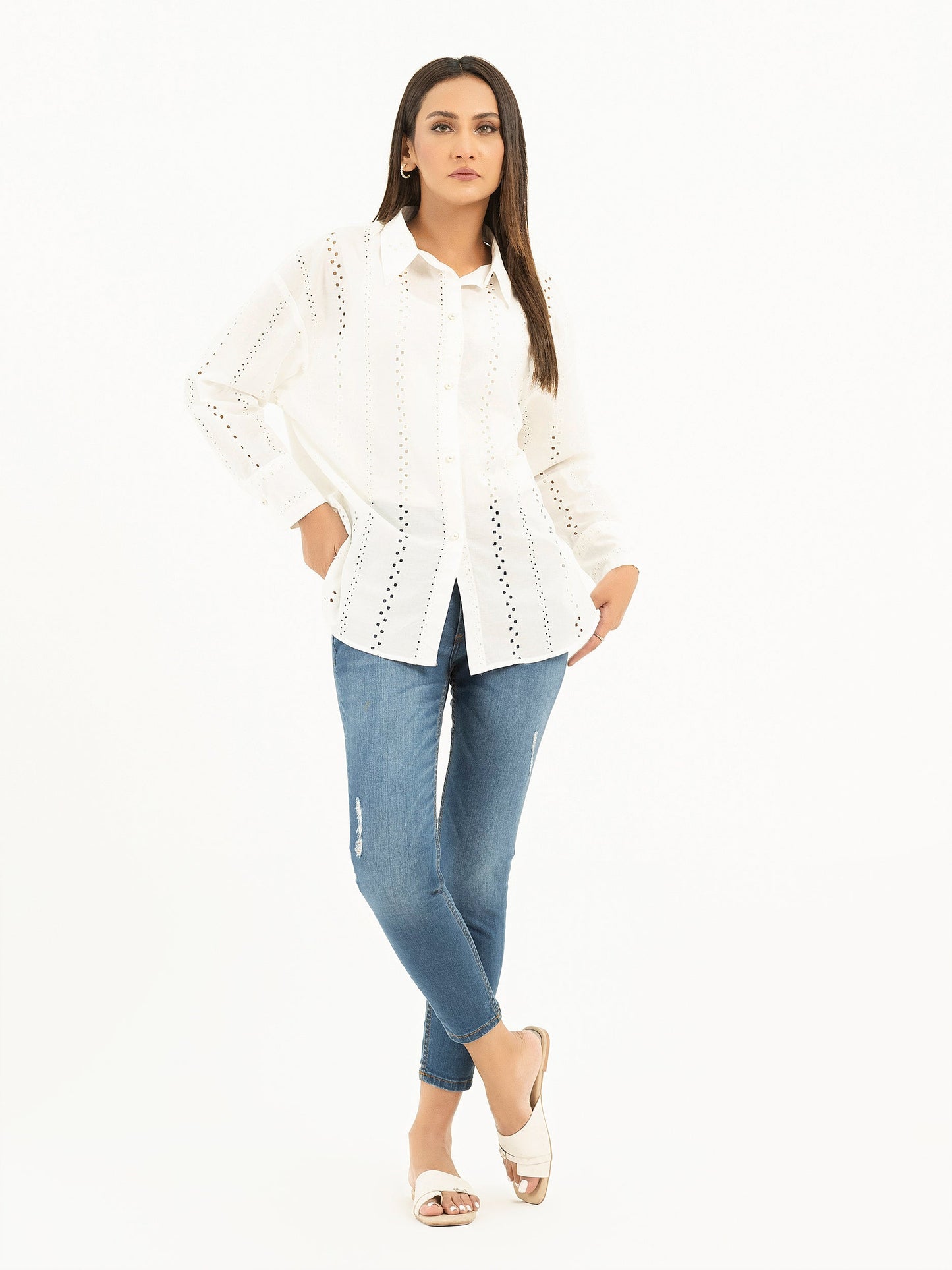 Cambric Kurti-Embroidered (Pret)