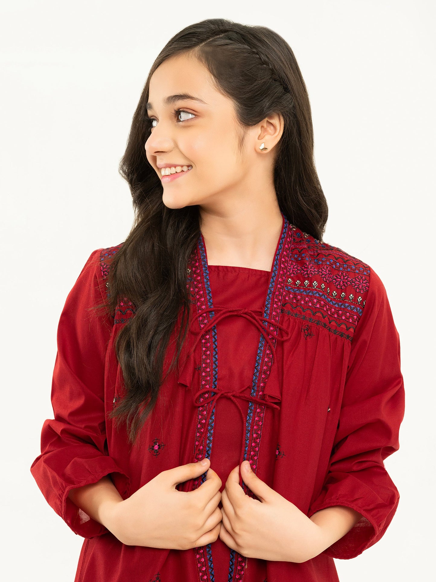 2 Piece Cambric Suit With Cardigan-Embroidered (Pret)