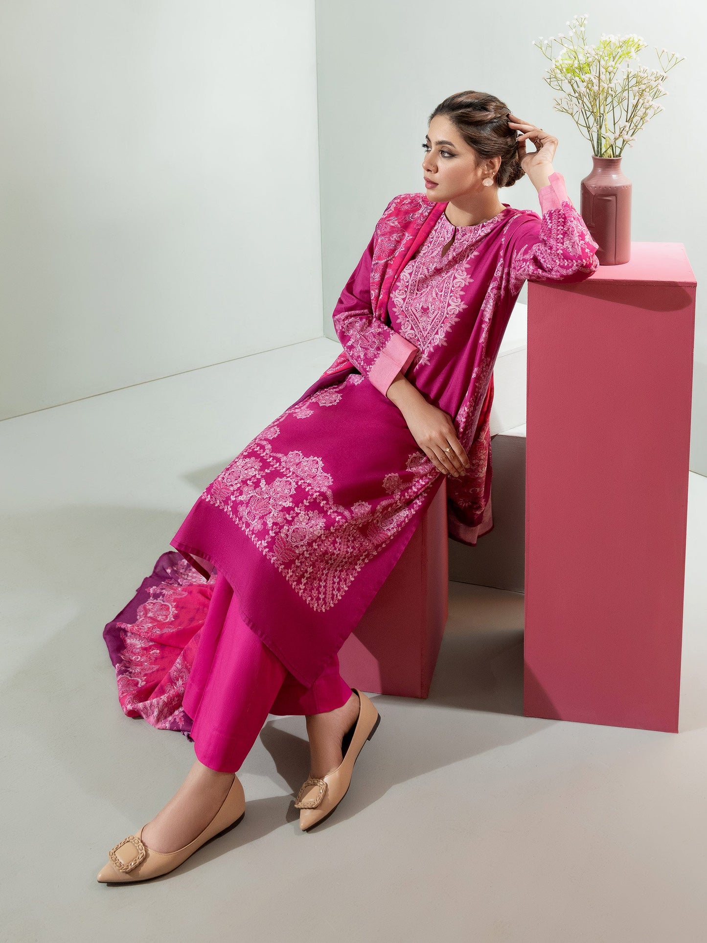 3 Piece Winter Cotton Suit-Printed (Unstitched)