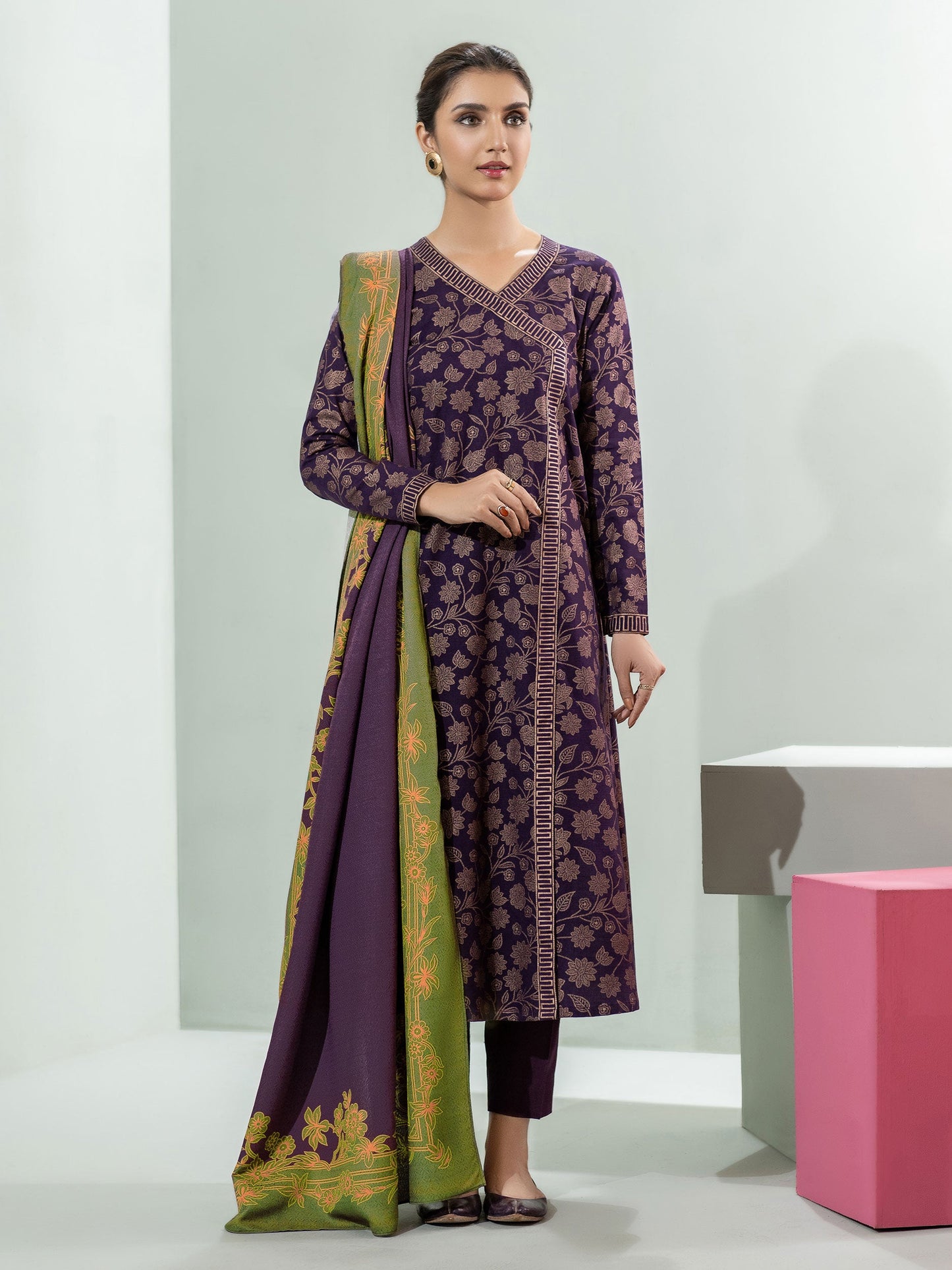 2 Piece Slub Khaddar Suit-Paste Print(Unstitched)
