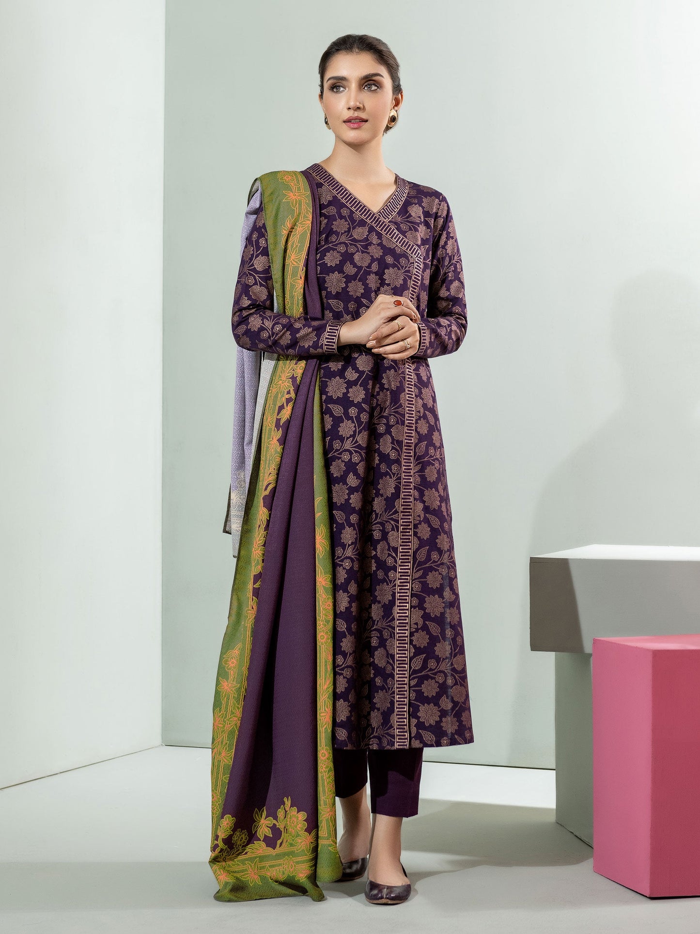2 Piece Slub Khaddar Suit-Paste Print(Unstitched)