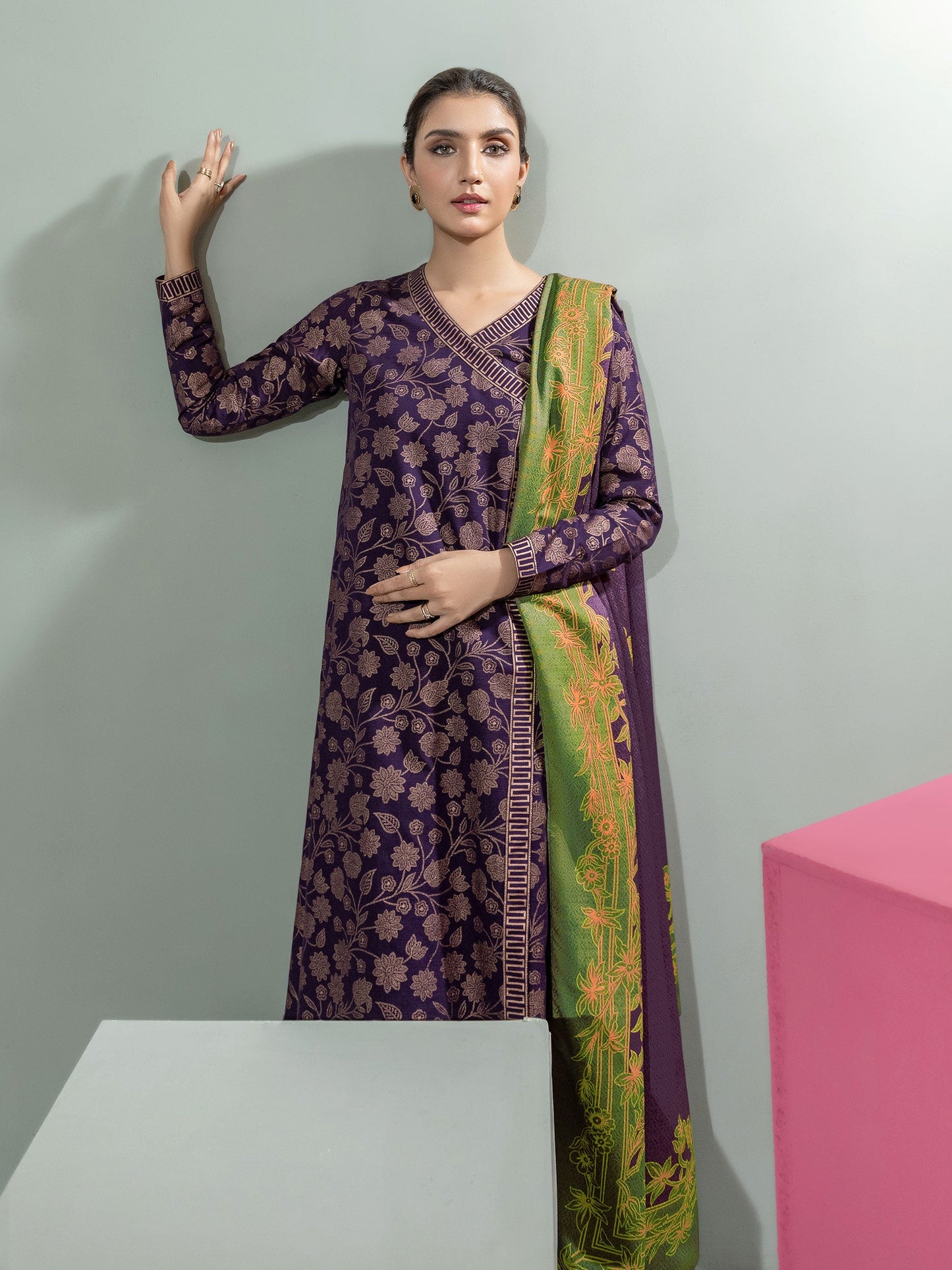 2 Piece Slub Khaddar Suit-Paste Print(Unstitched)