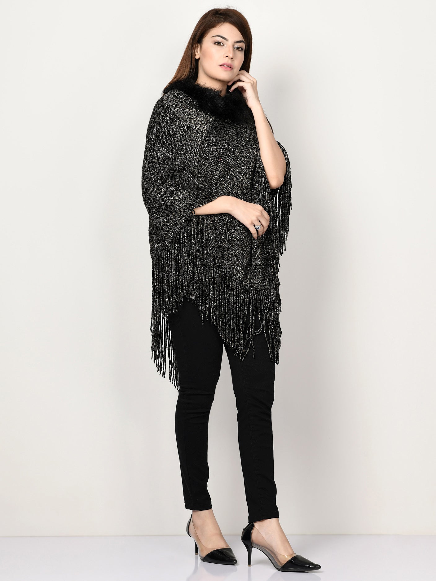 Shimmery Fur Poncho