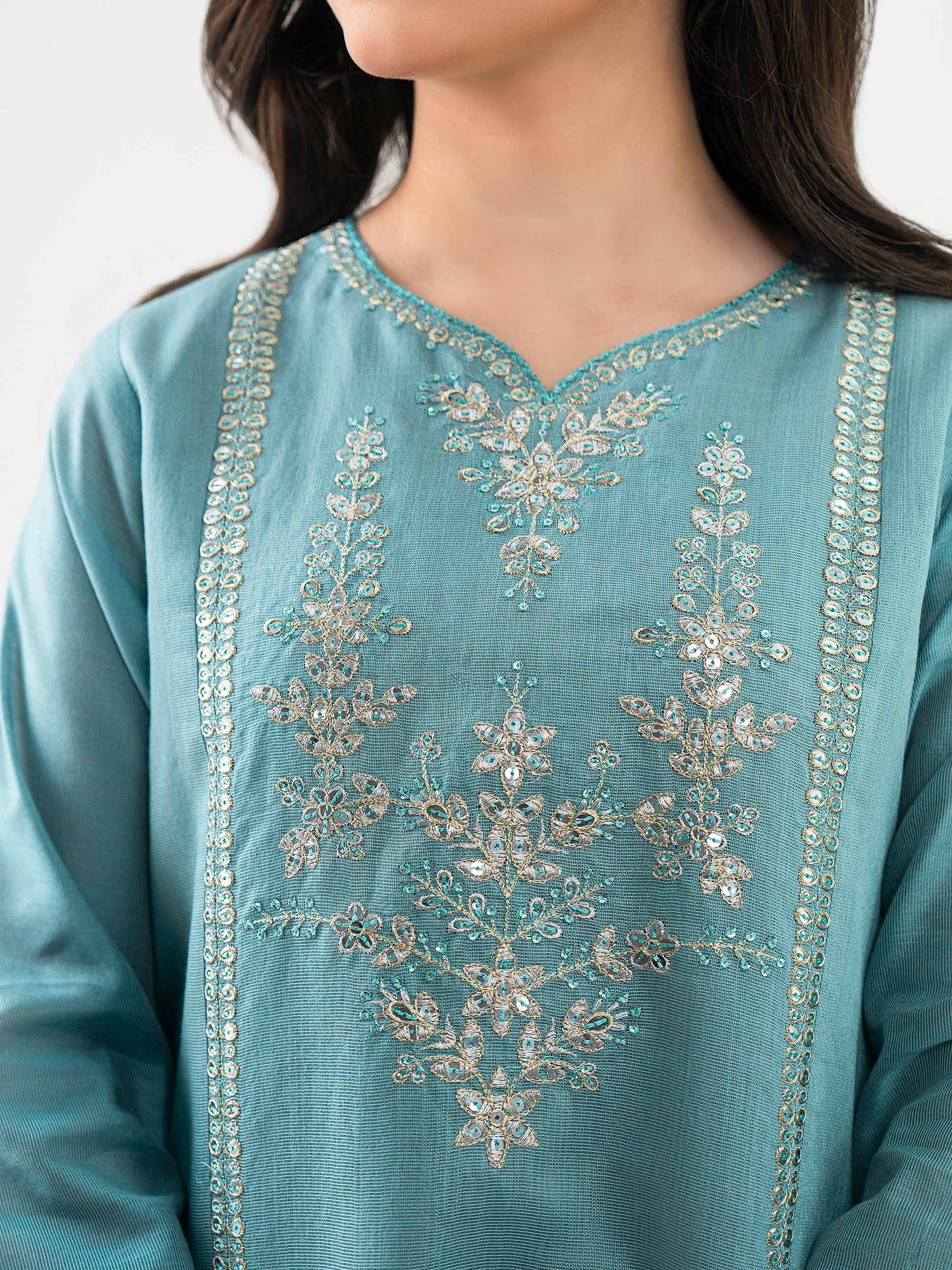 2 Piece Cotton Net Suit-Embroidered(Pret)