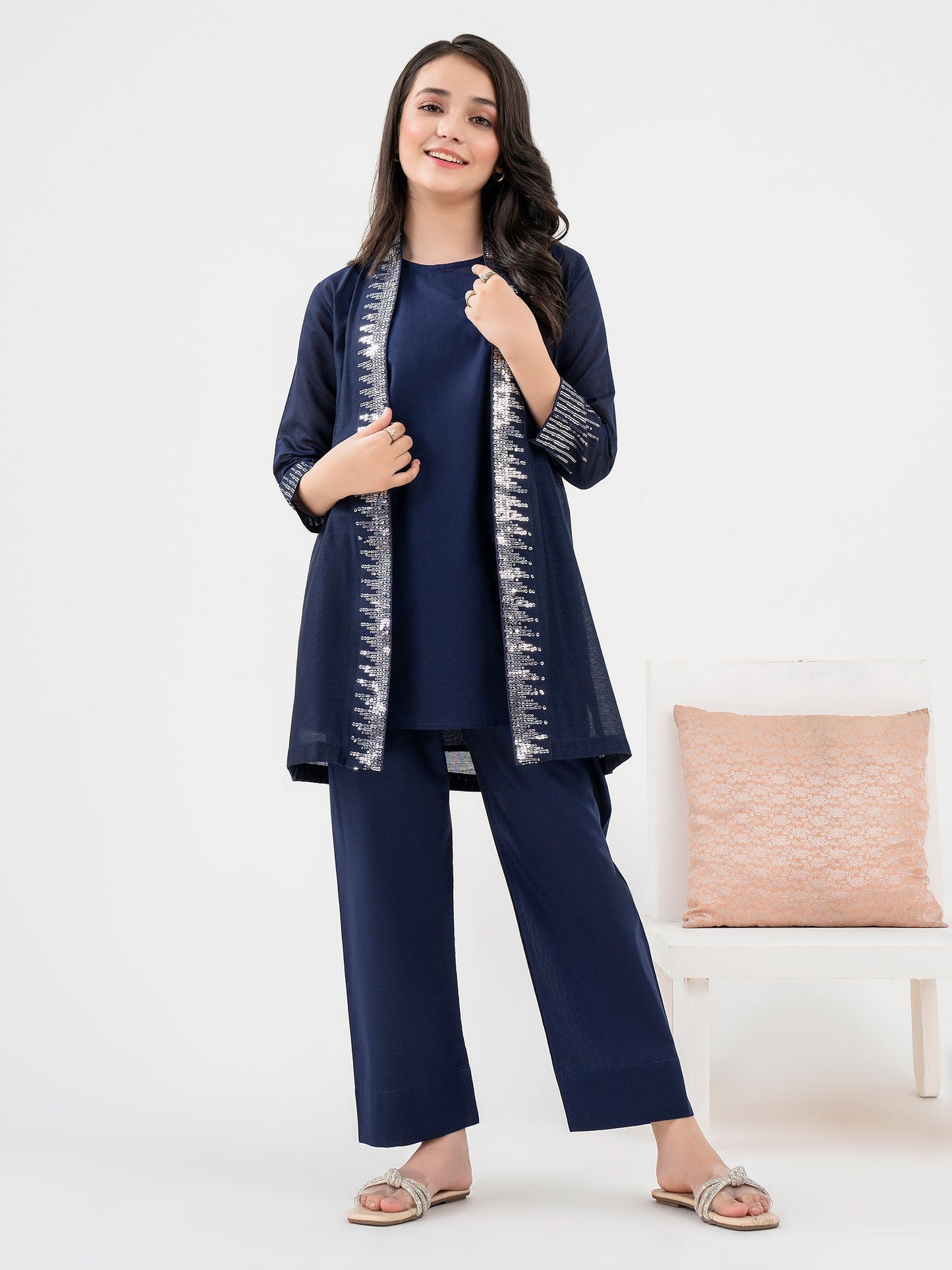 2 Piece Cotton Net Suit- Embroidered
