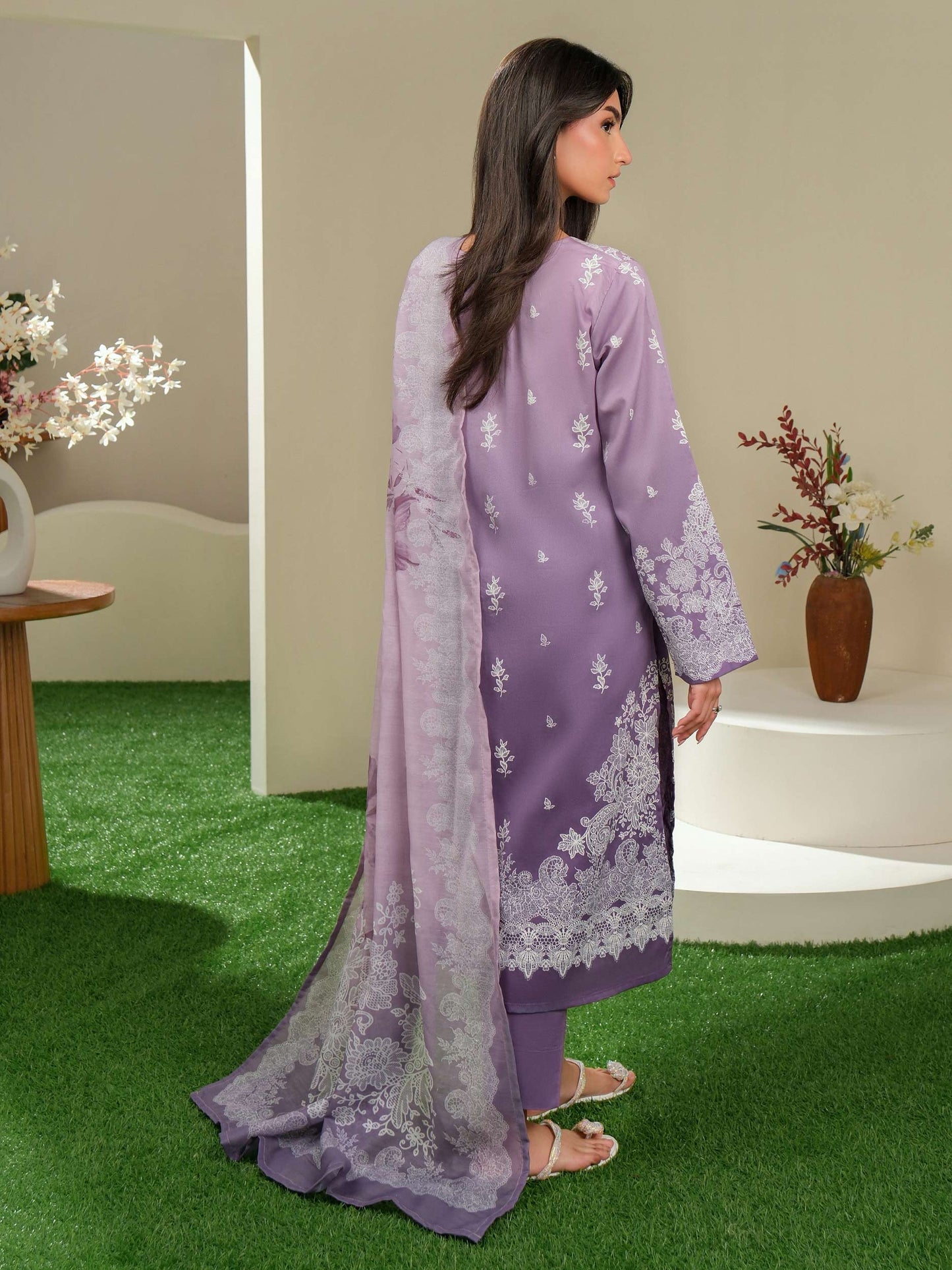 3 Piece Satin Suit-Paste Print (Unstitched)