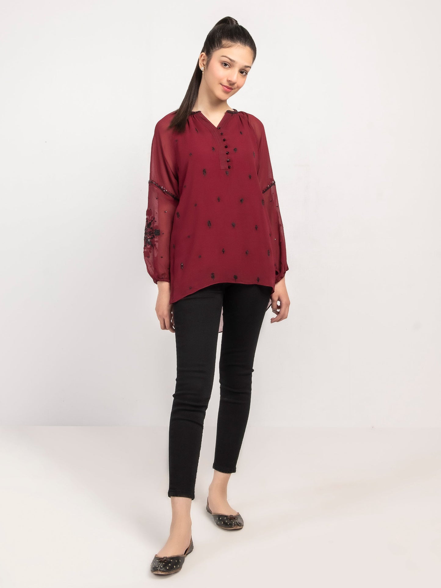 Embroidered Chiffon Shirt