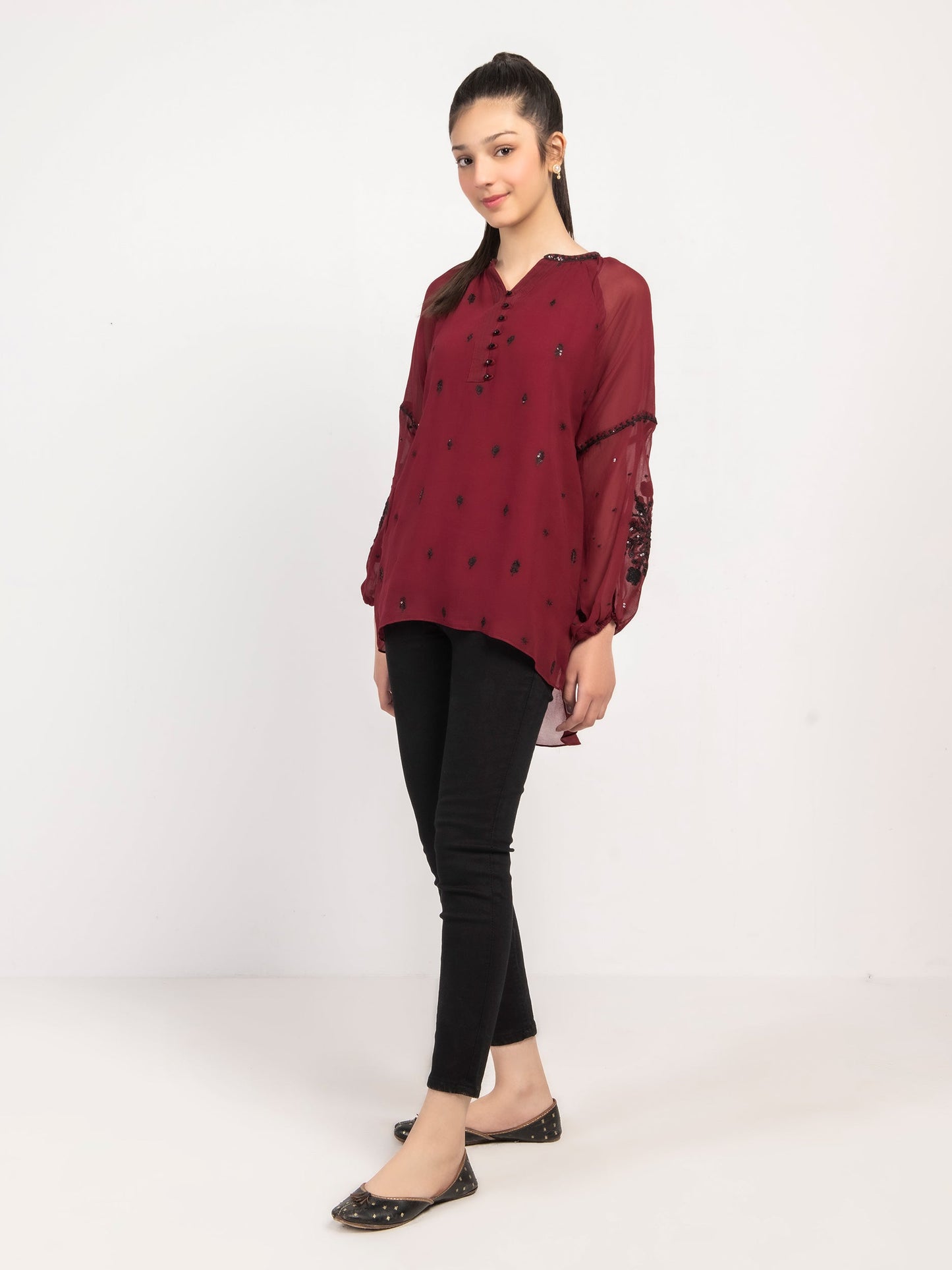 Embroidered Chiffon Shirt