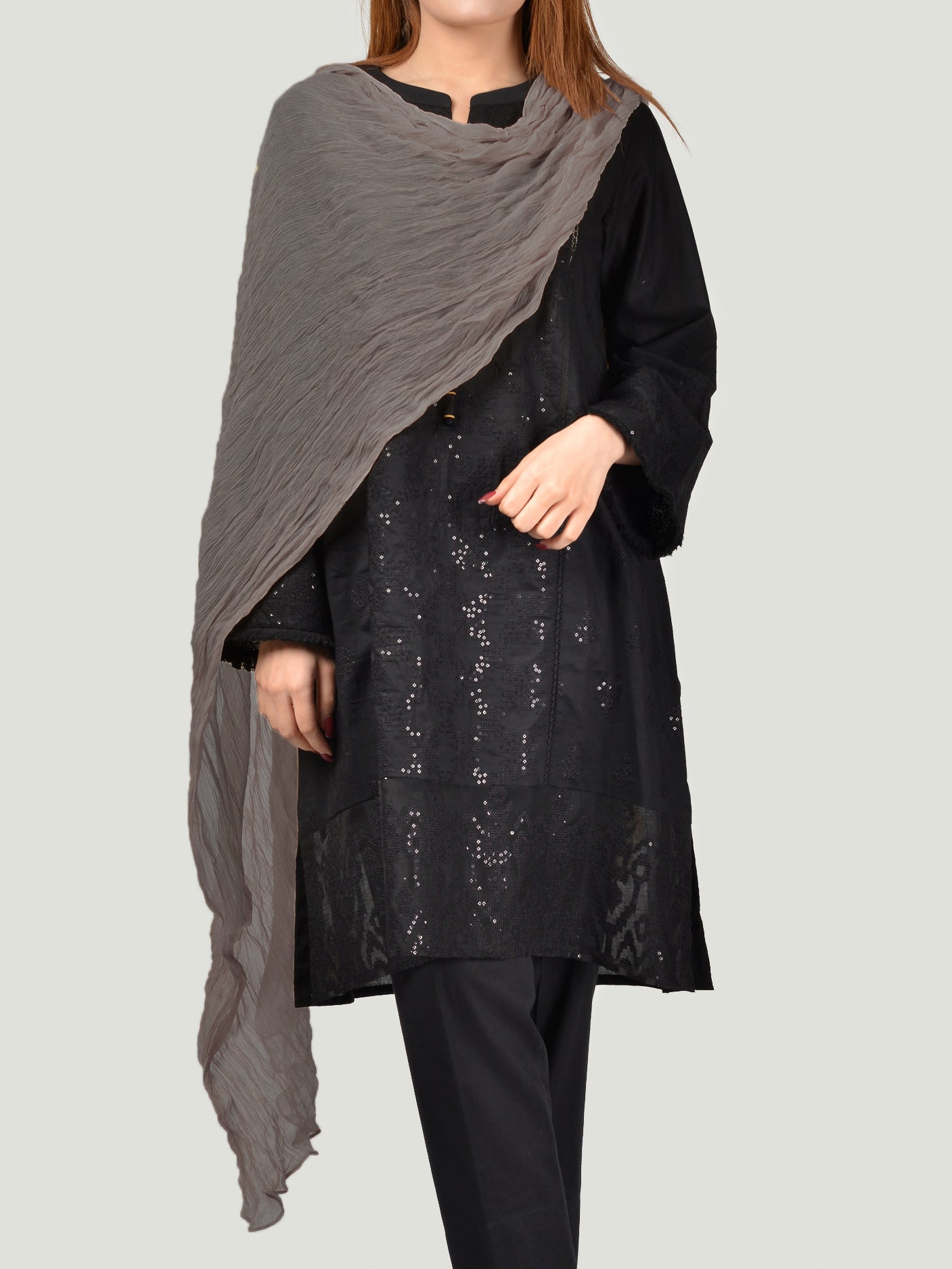 Crushed Dupatta-Grey